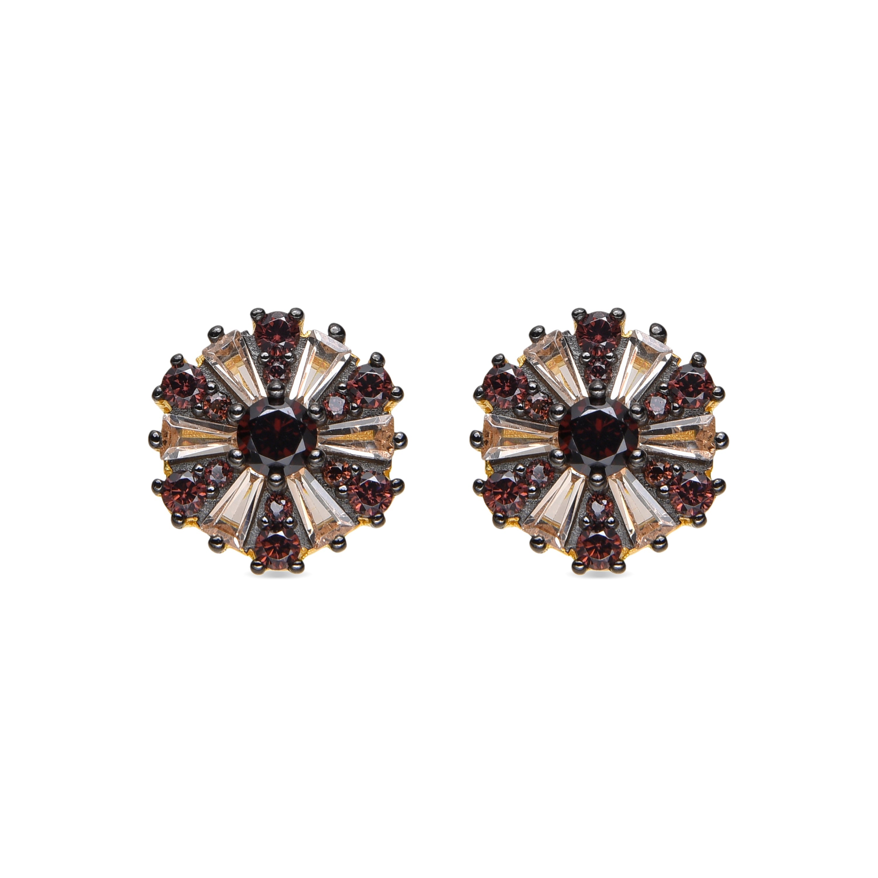 925 Sterling Silver and Brown Zirconia Earrings with 18k Gold Finish - Lorush