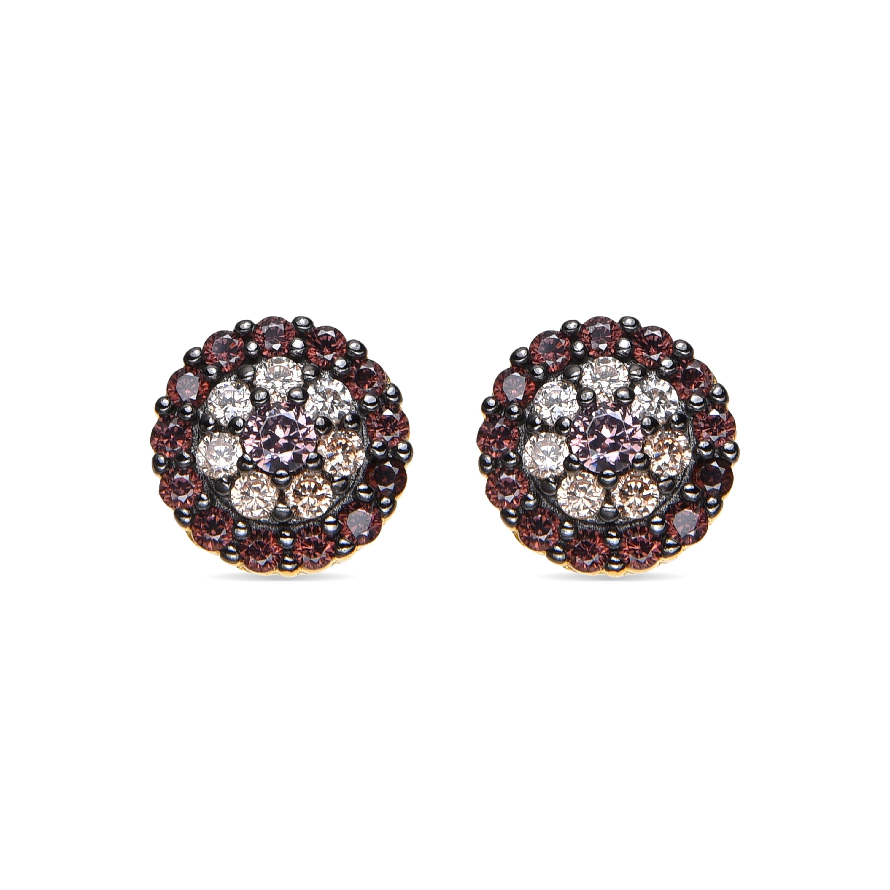 925 Sterling Silver and Brown Zirconia Earrings with 18k Gold Finish - Ziadri