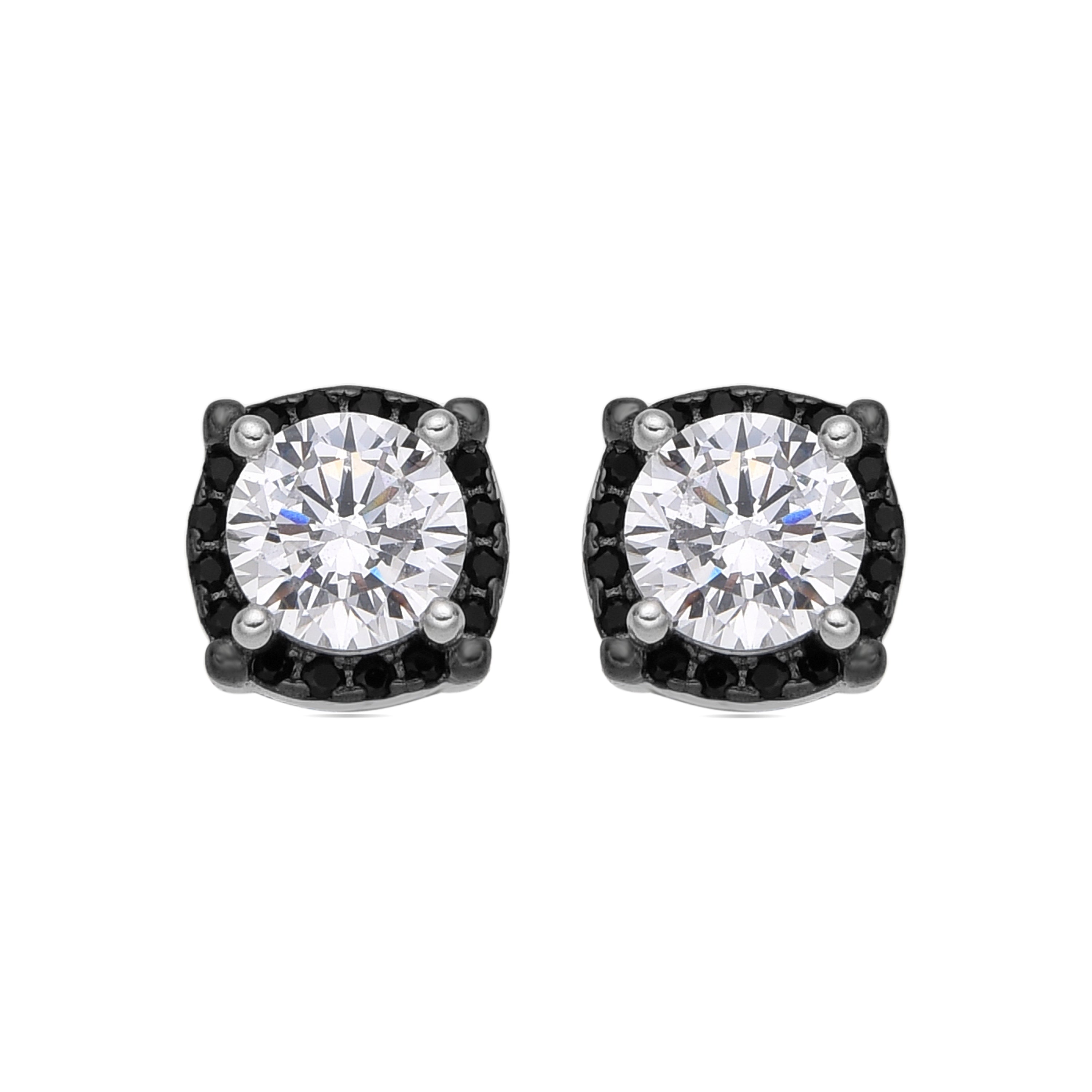 925 Sterling Silver and Onyx Zirconia Earrings with Rhodium Finish - Lehak