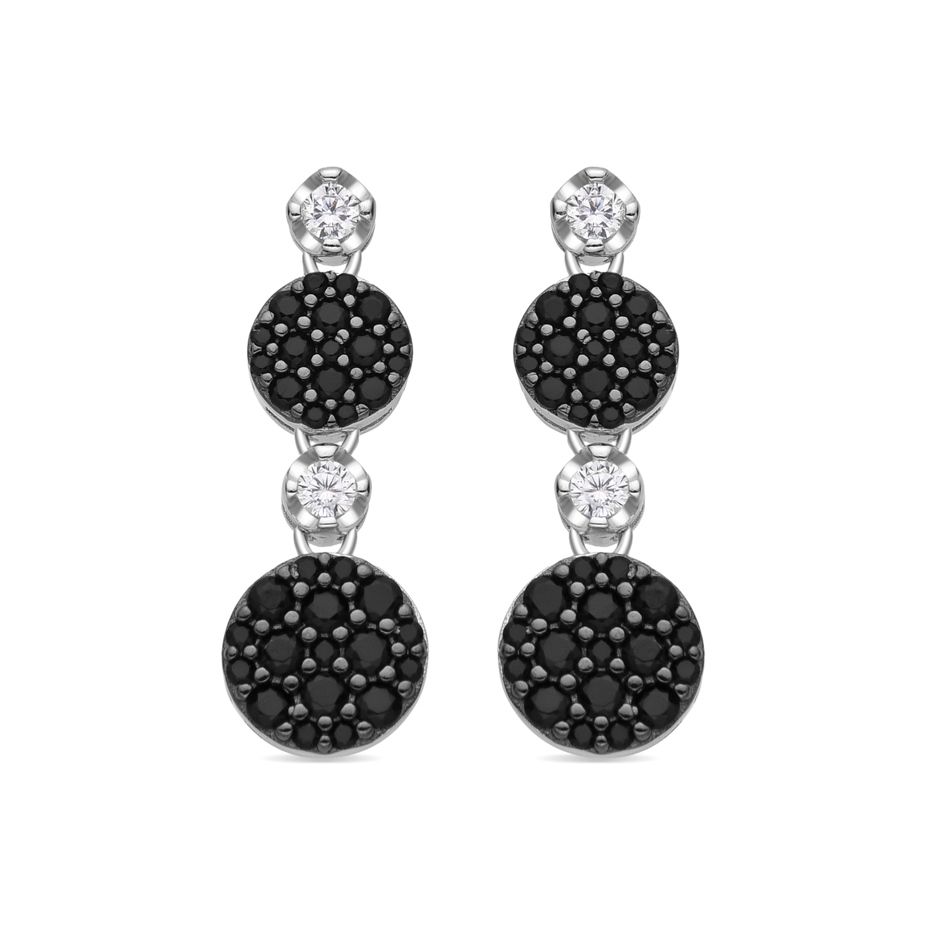 925 Sterling Silver and Onyx Zirconia Earrings with Rhodium Finish - Siala
