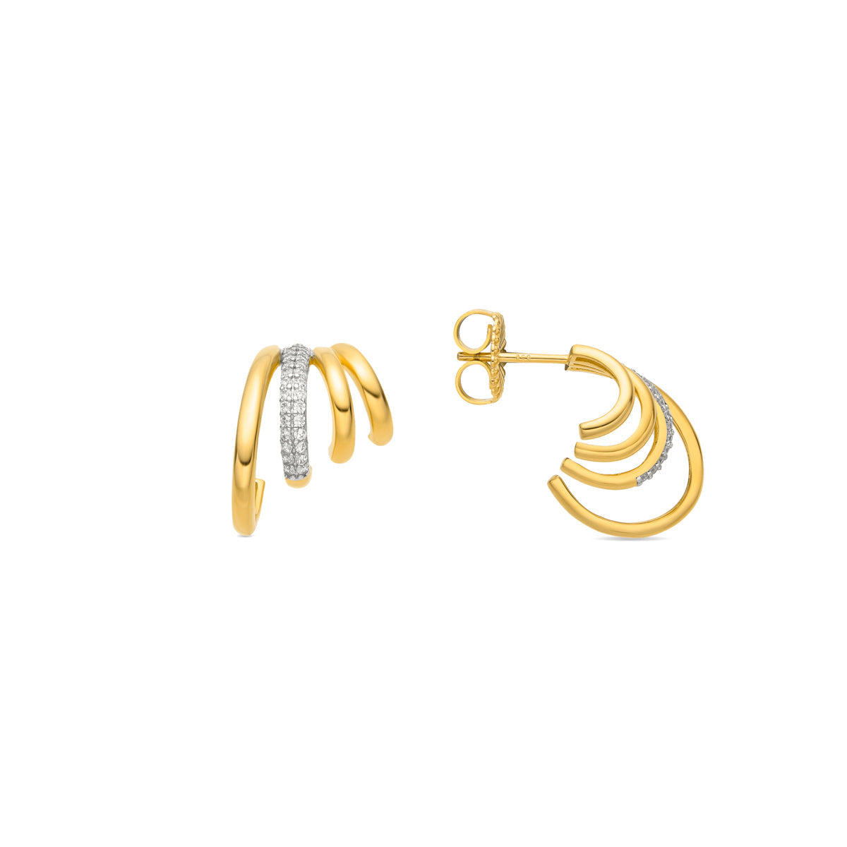925 Sterling Silver and Brilliant Zirconia Earrings, 18k Gold Finish - Huade