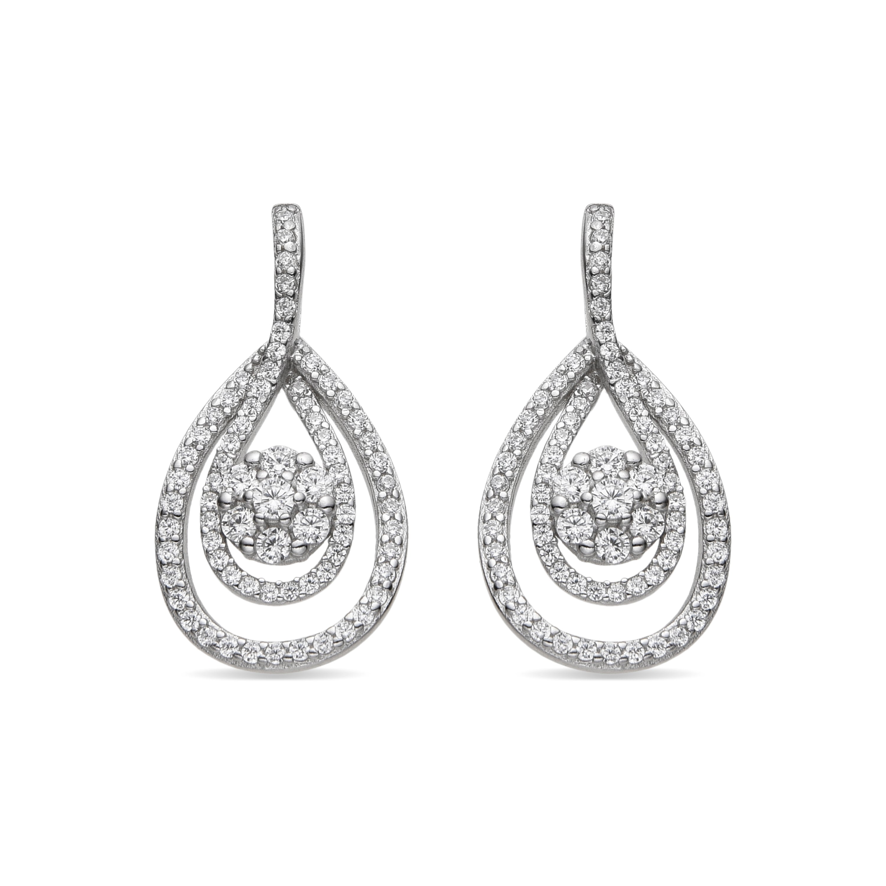 925 Sterling Silver and Brilliant Zirconia Earrings, Rhodium Finish - Isloth