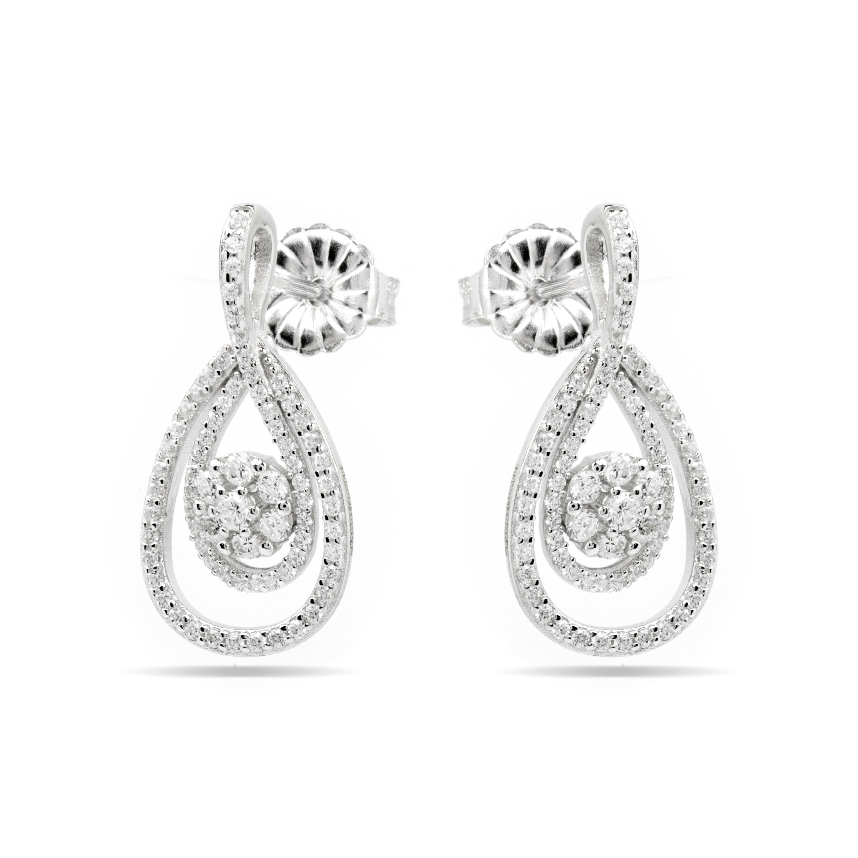 925 Sterling Silver and Brilliant Zirconia Earrings, Rhodium Finish - Isloth