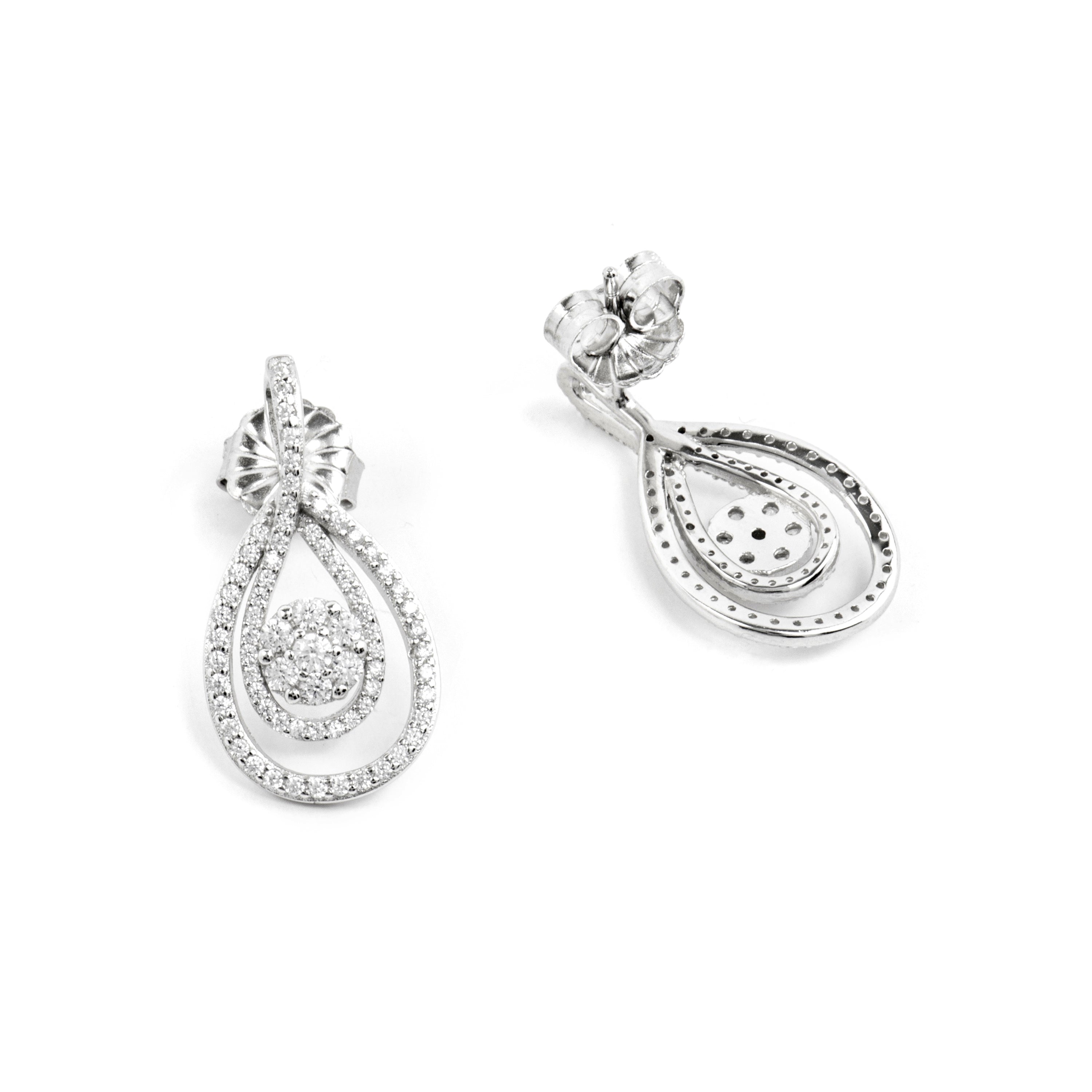 925 Sterling Silver and Brilliant Zirconia Earrings, Rhodium Finish - Isloth