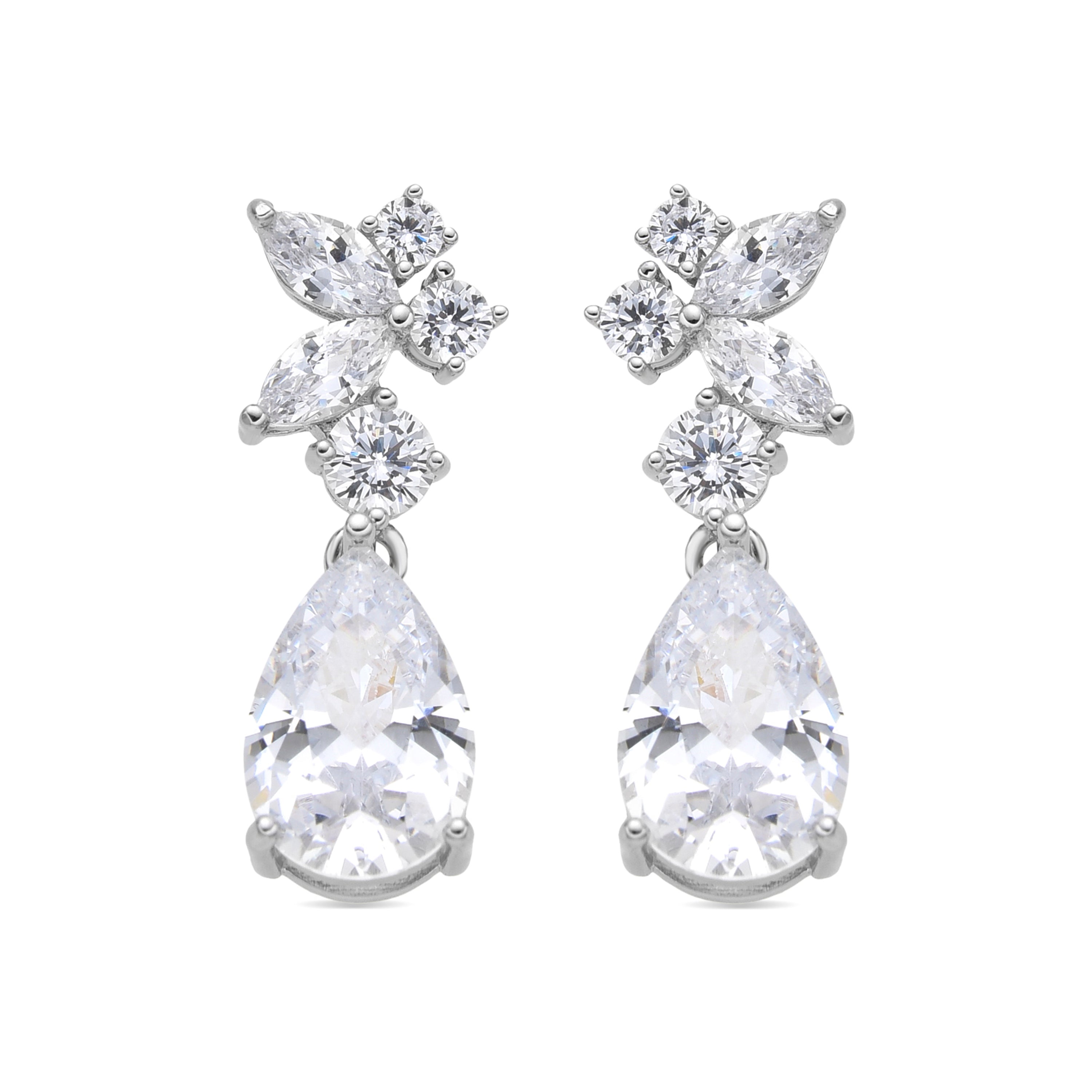 925 Sterling Silver and Brilliant Cubic Zirconia Rhodium Plated Earrings - Raxal
