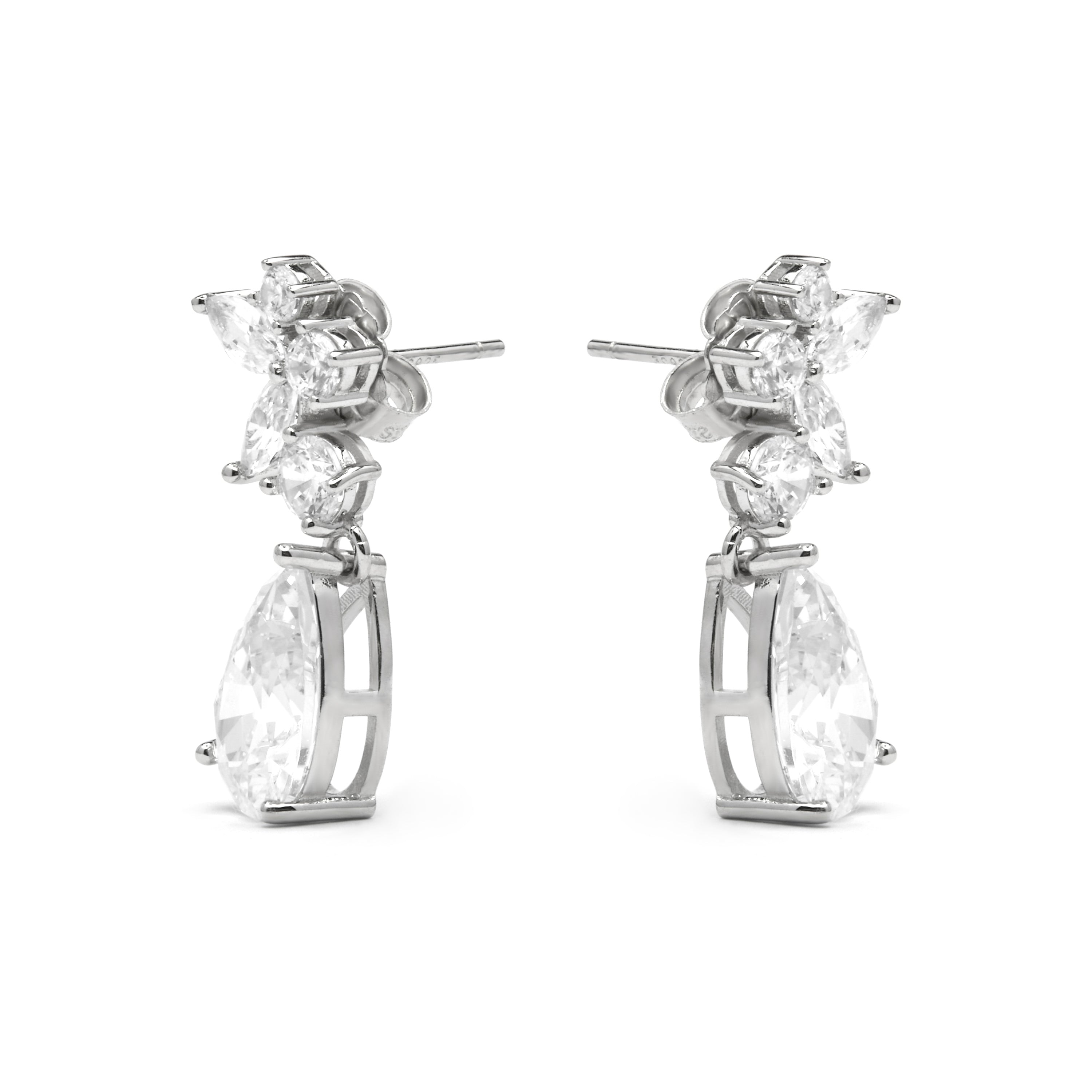 925 Sterling Silver and Brilliant Cubic Zirconia Rhodium Plated Earrings - Raxal
