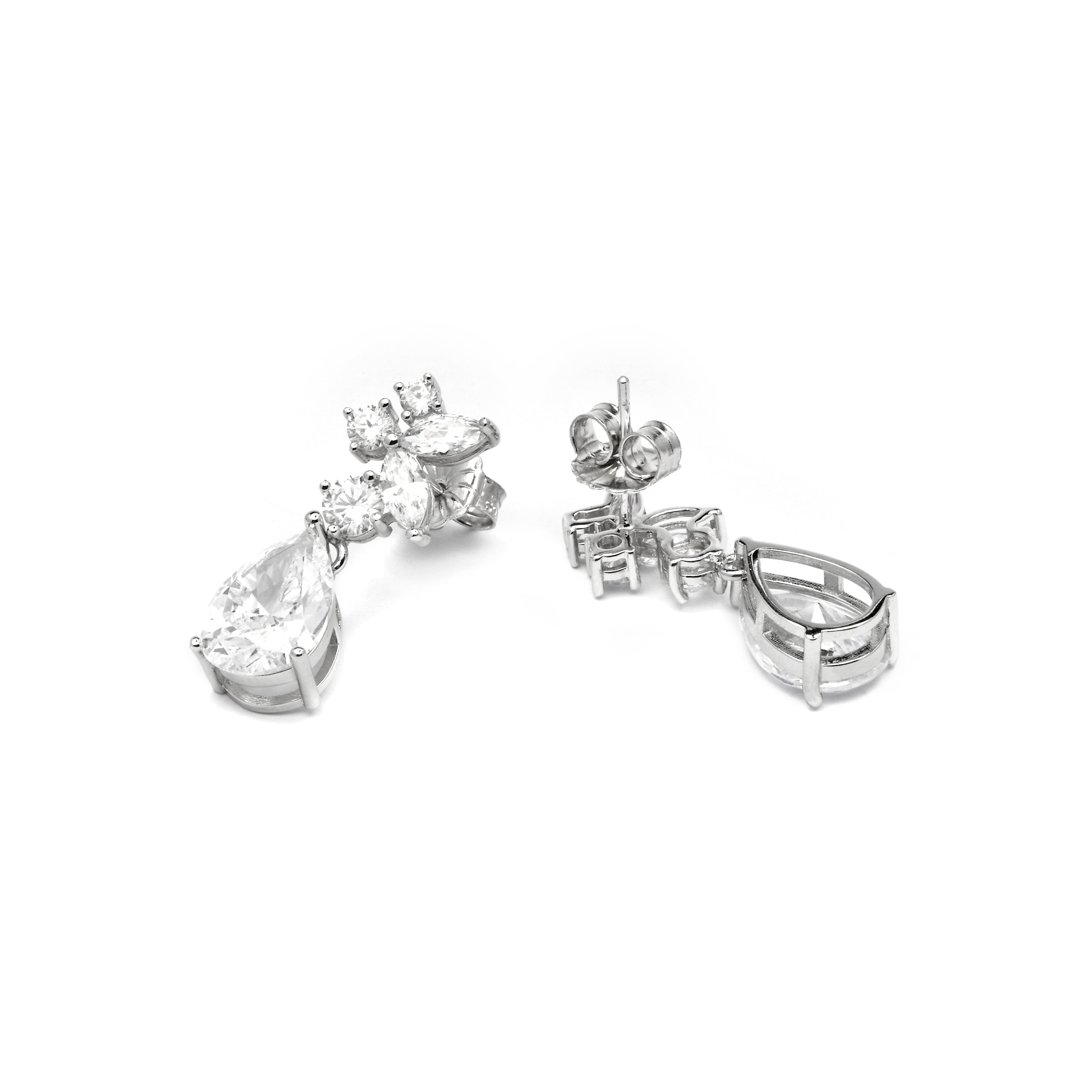 925 Sterling Silver and Brilliant Cubic Zirconia Rhodium Plated Earrings - Raxal