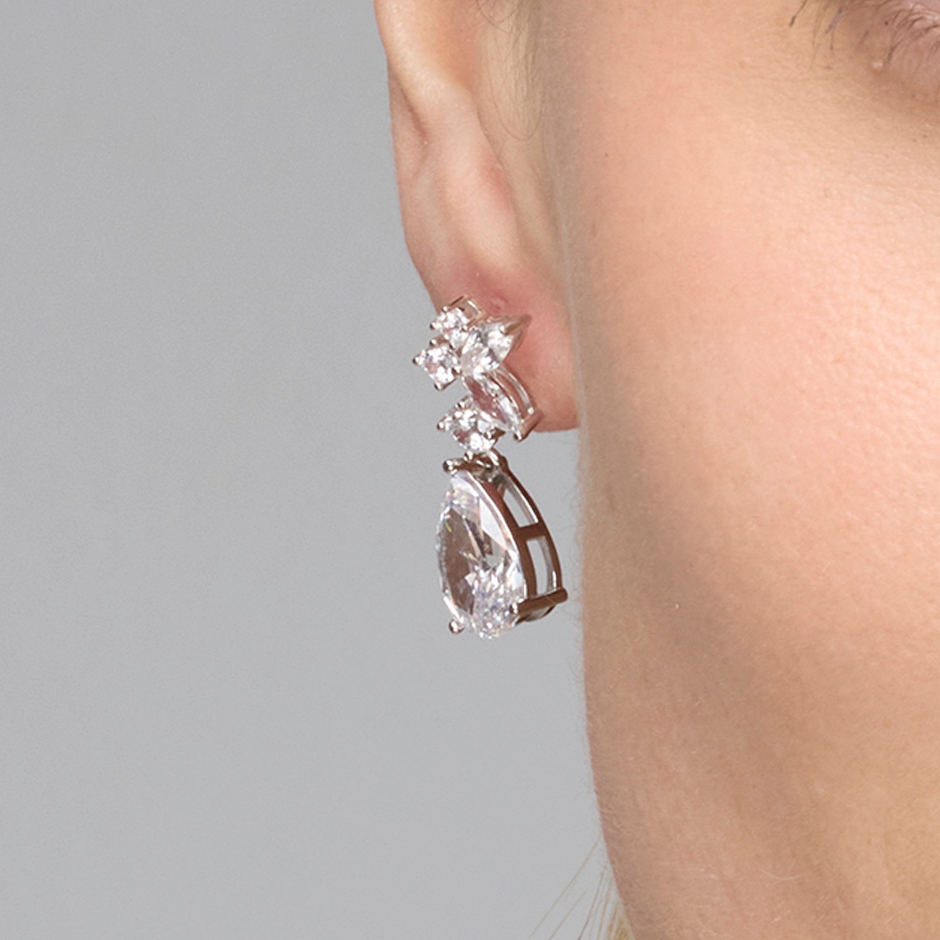 925 Sterling Silver and Brilliant Cubic Zirconia Rhodium Plated Earrings - Raxal