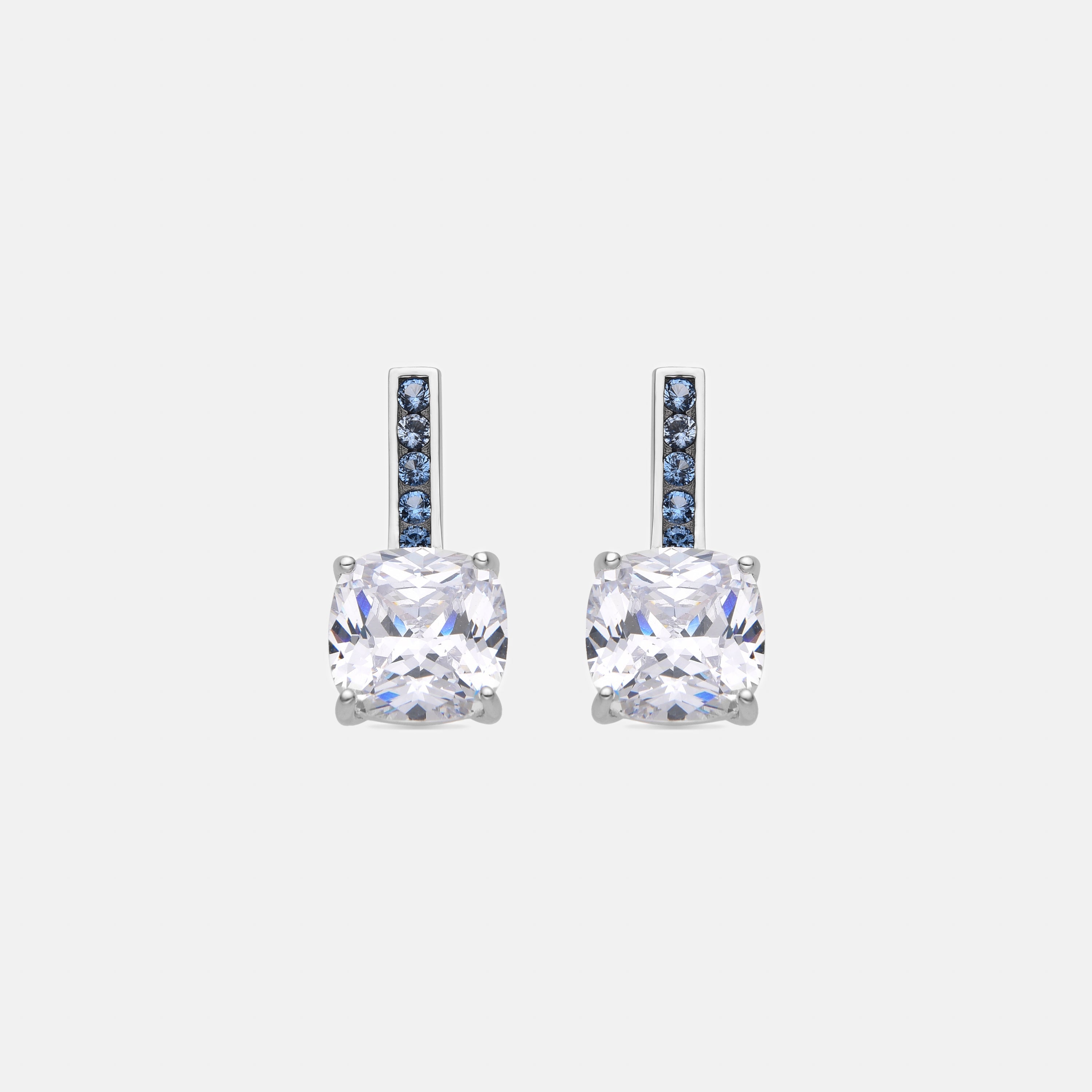 925 Sterling Silver and Aquamarine Zirconia Earrings with Rhodium Finish - Xephass