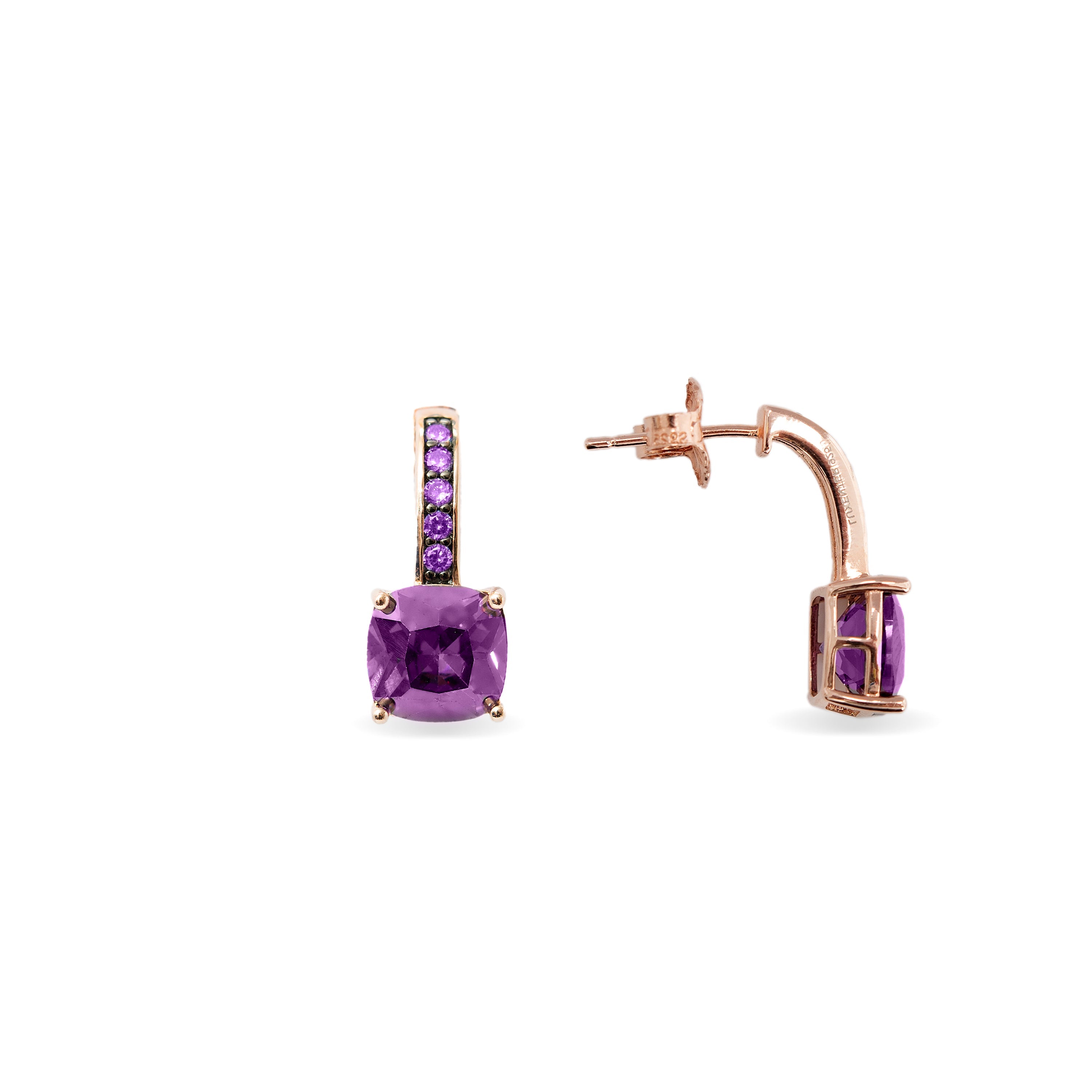 Pendientes de Plata de Ley 925 con Circonita Morganita acabados en oro rosa 18K - Xephass