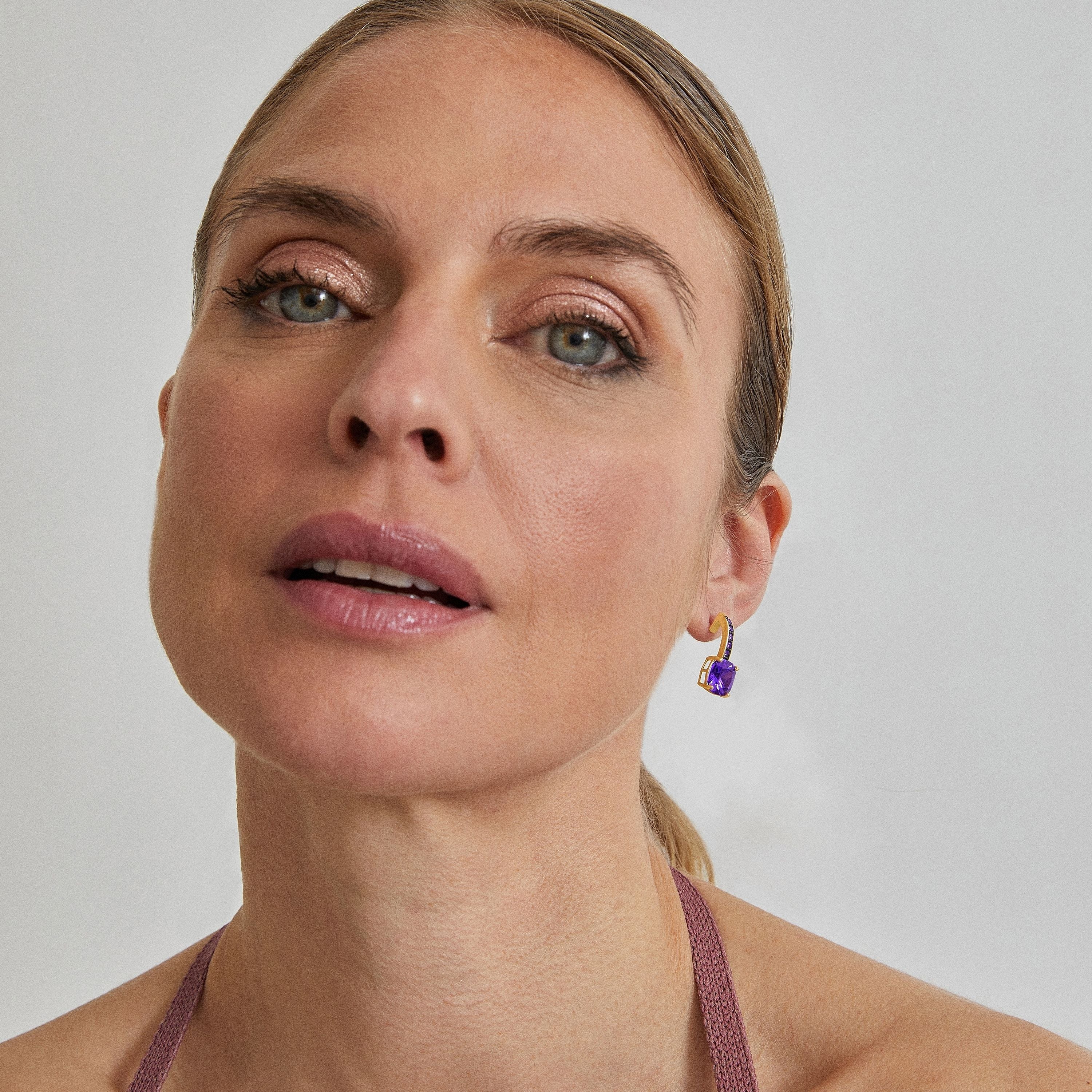 Pendientes de Plata de Ley 925 con Circonita Morganita acabados en oro rosa 18K - Xephass