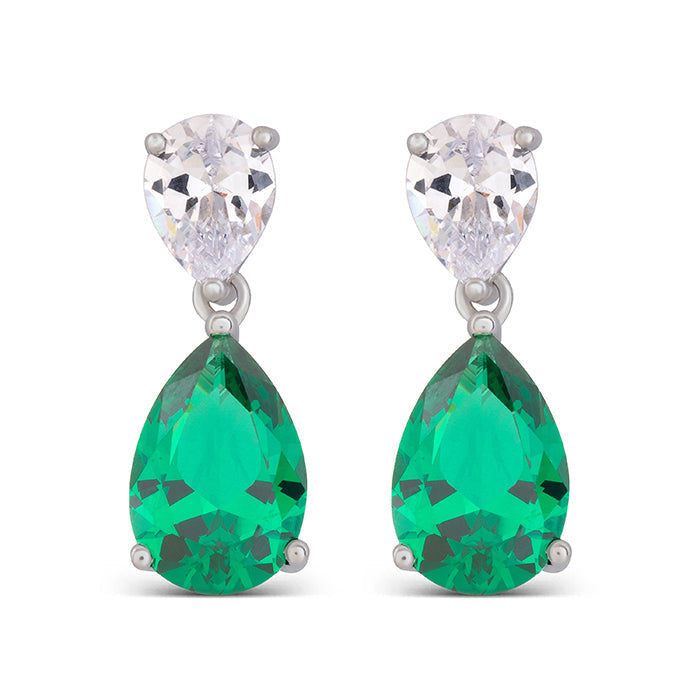 925 Sterling Silver Earrings with Emerald Zirconia, Rhodium Finish - Chenwa