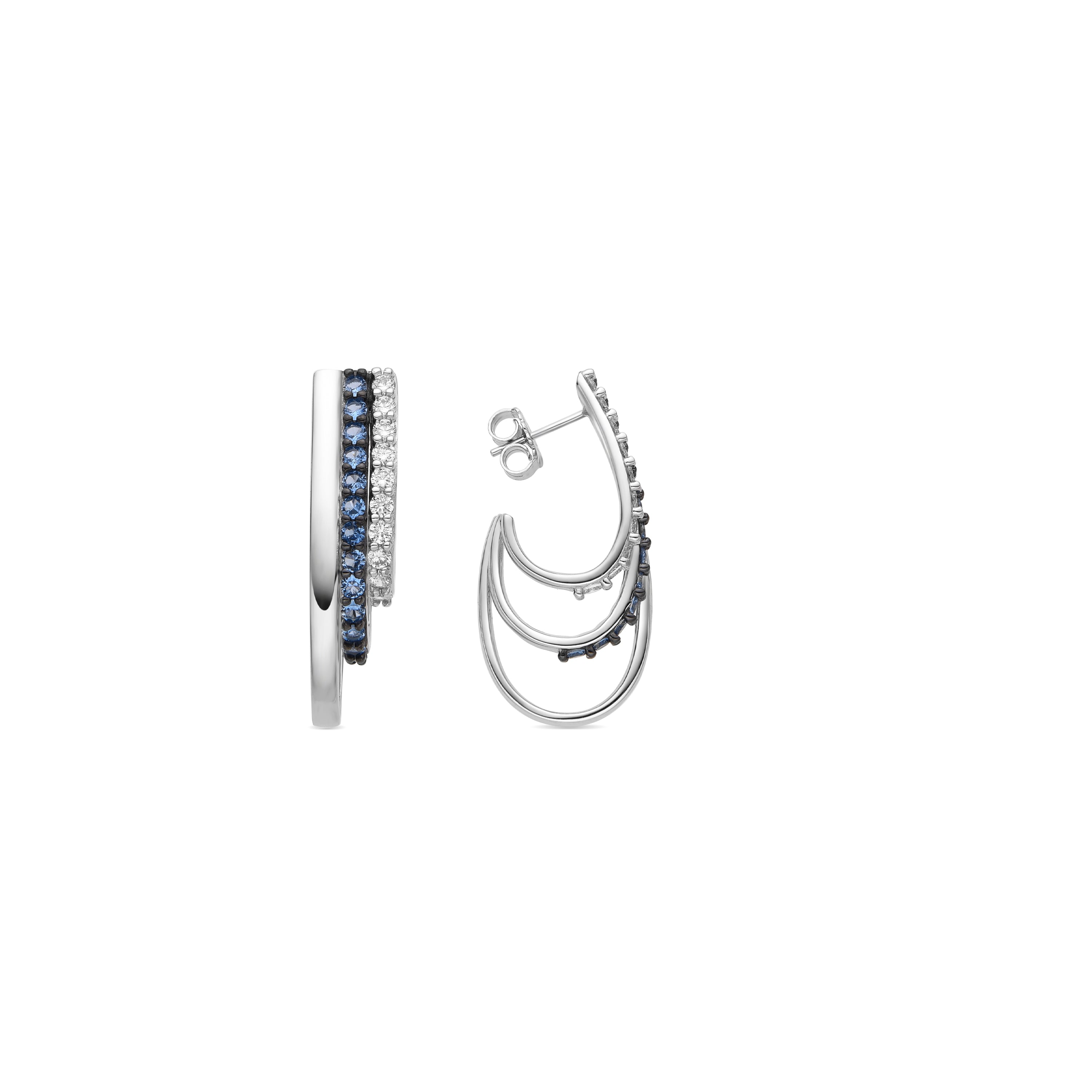 925 Sterling Silver and Aquamarine Zirconia Earrings with Rhodium Finish - Ferdas