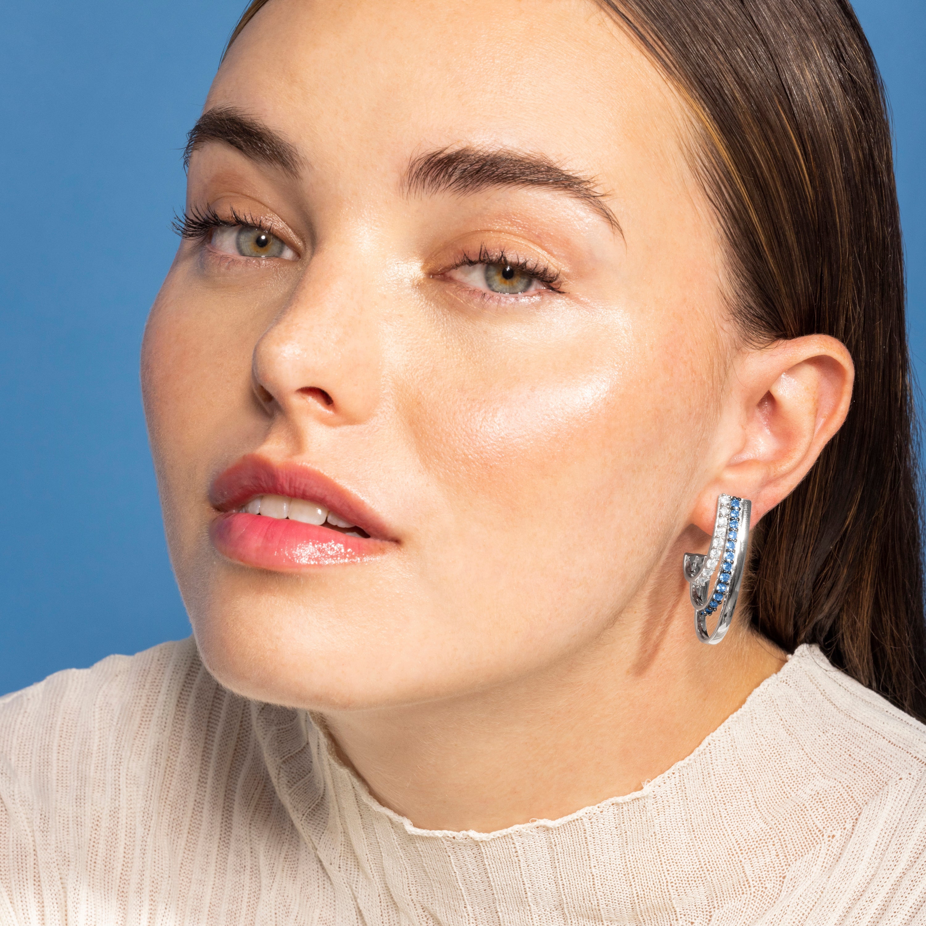925 Sterling Silver and Aquamarine Zirconia Earrings with Rhodium Finish - Ferdas
