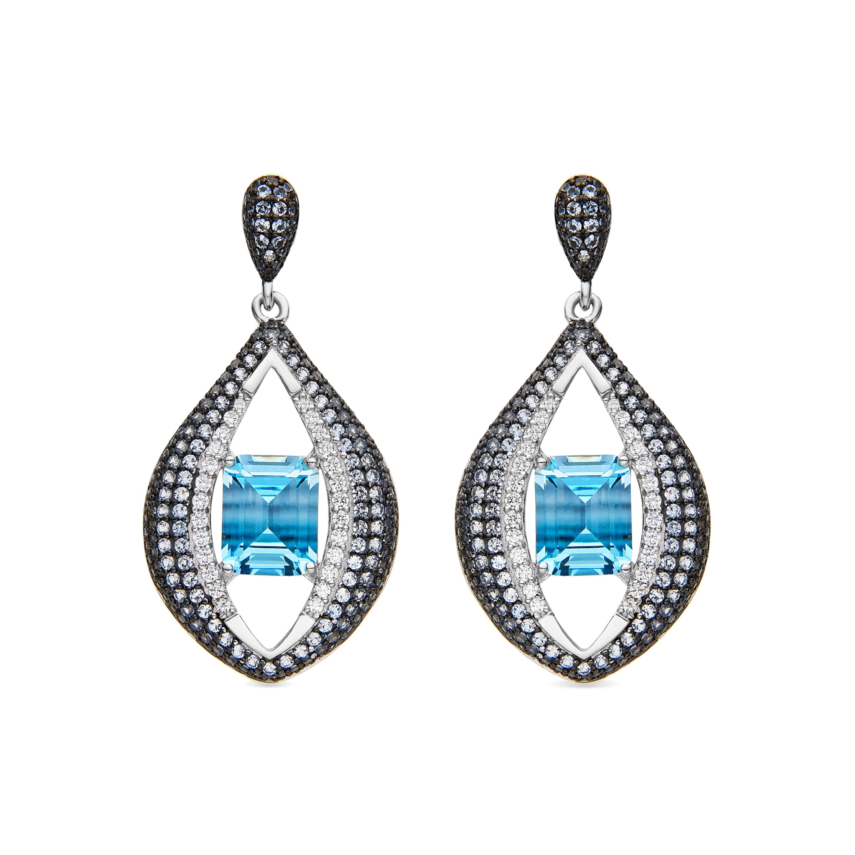 925 Sterling Silver and Aquamarine Zirconia Earrings, Rhodium Finish - Nyasain