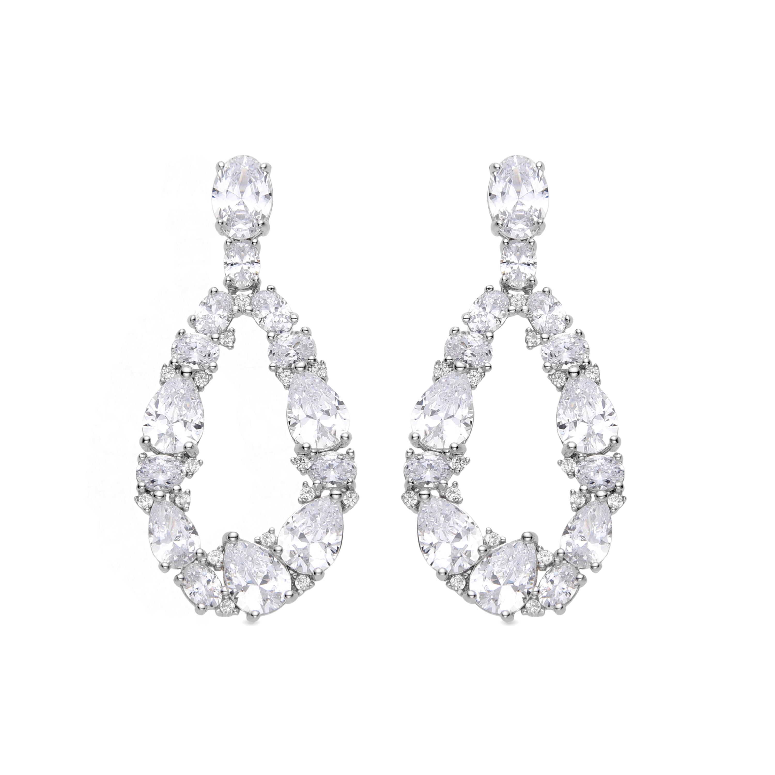 925 Sterling Silver and Brilliant Zirconia Earrings with Rhodium Finish - Madne