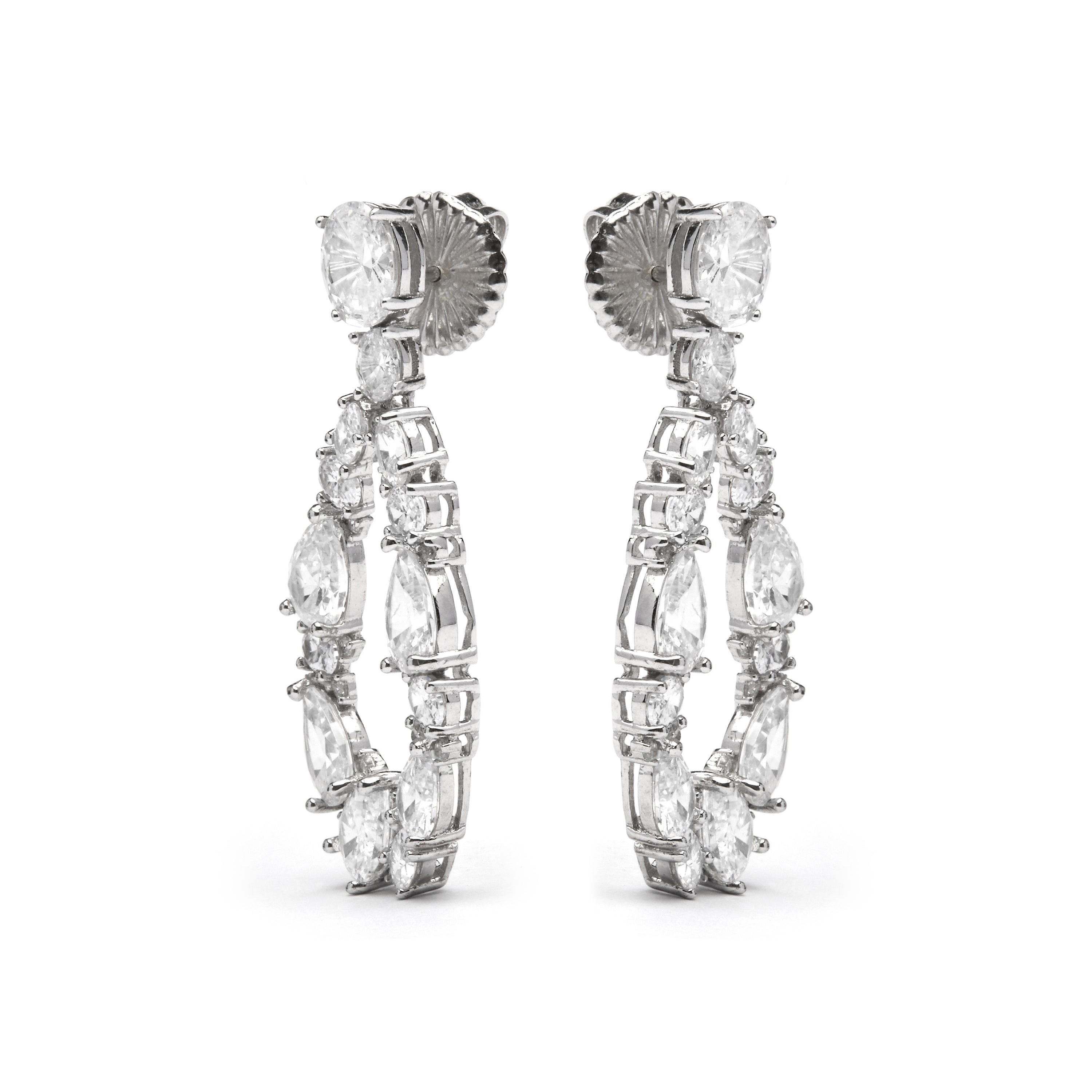 925 Sterling Silver and Brilliant Zirconia Earrings with Rhodium Finish - Madne
