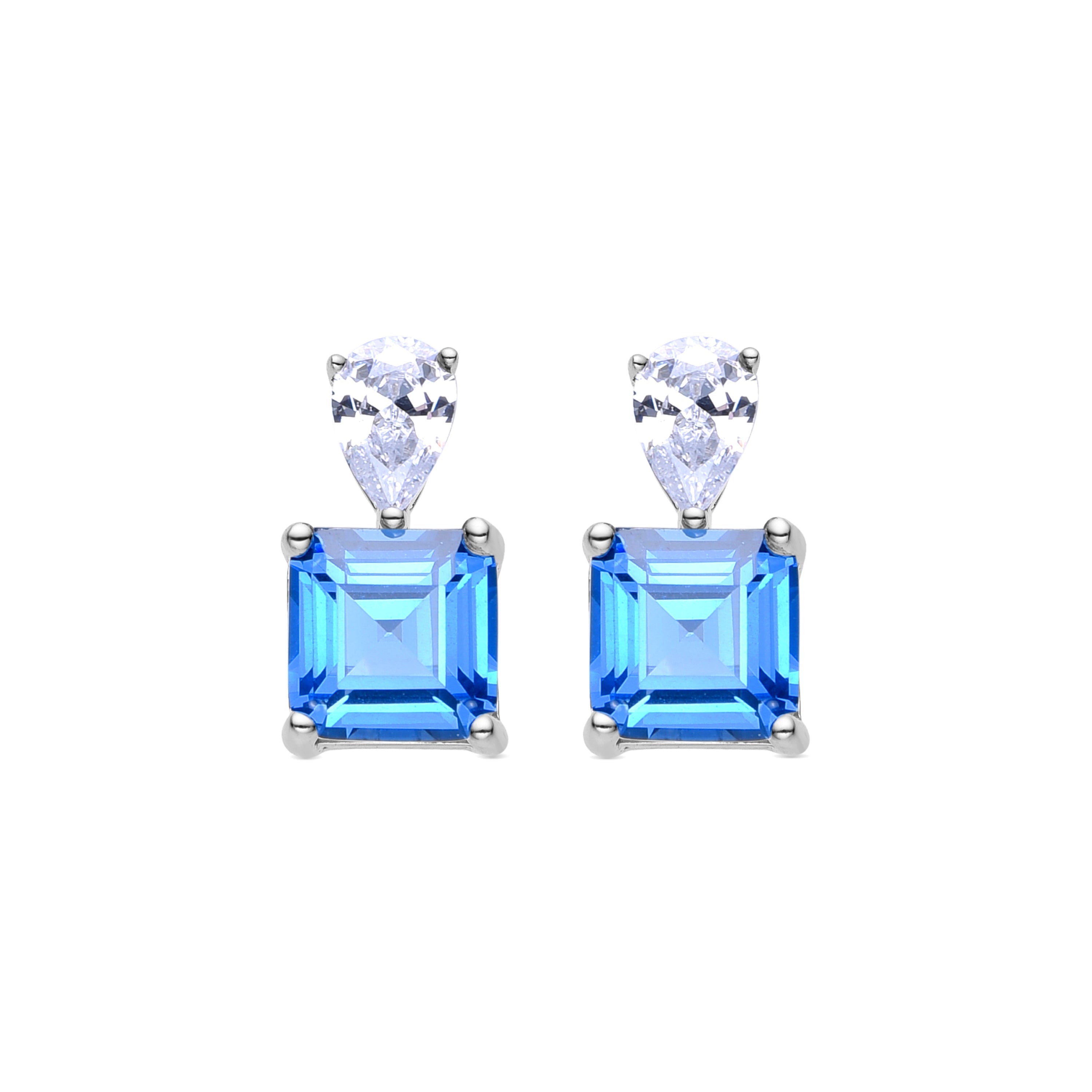 925 Sterling Silver and Aquamarine Zirconia Earrings with Rhodium Finish - Codua