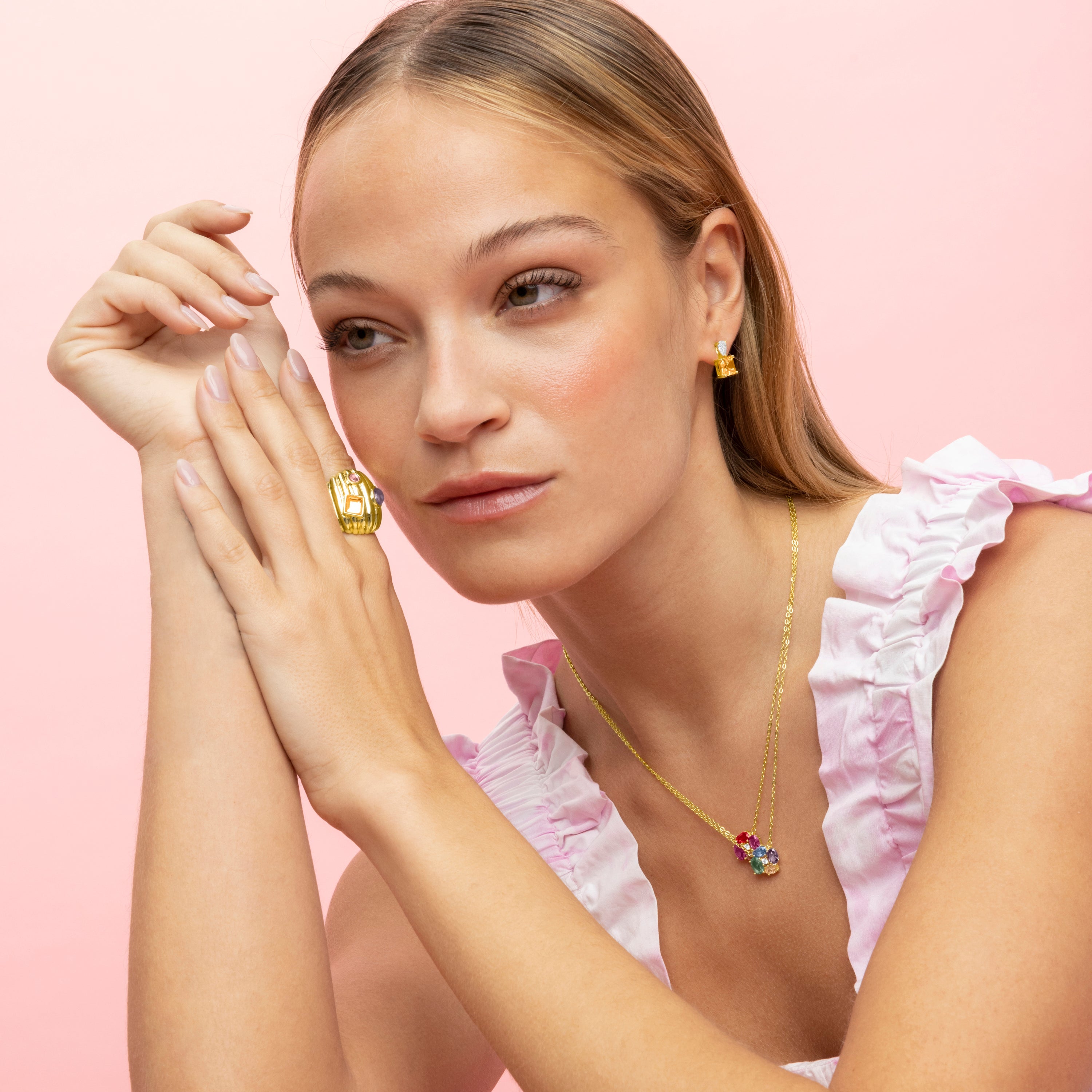 Pendientes de Plata de Ley 925 y Padparadscha acabados en oro amarillo de 18k - Codua