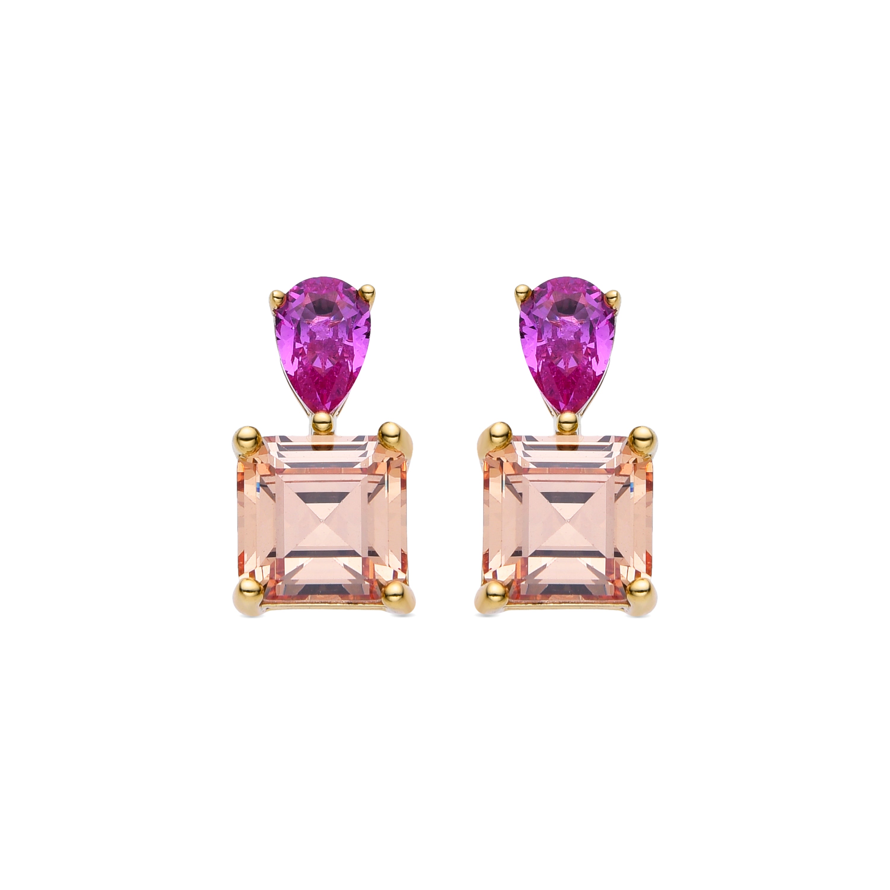 925 Sterling Silver and Multicolor Zirconia Earrings Finished in 18k Yellow Gold - Codua