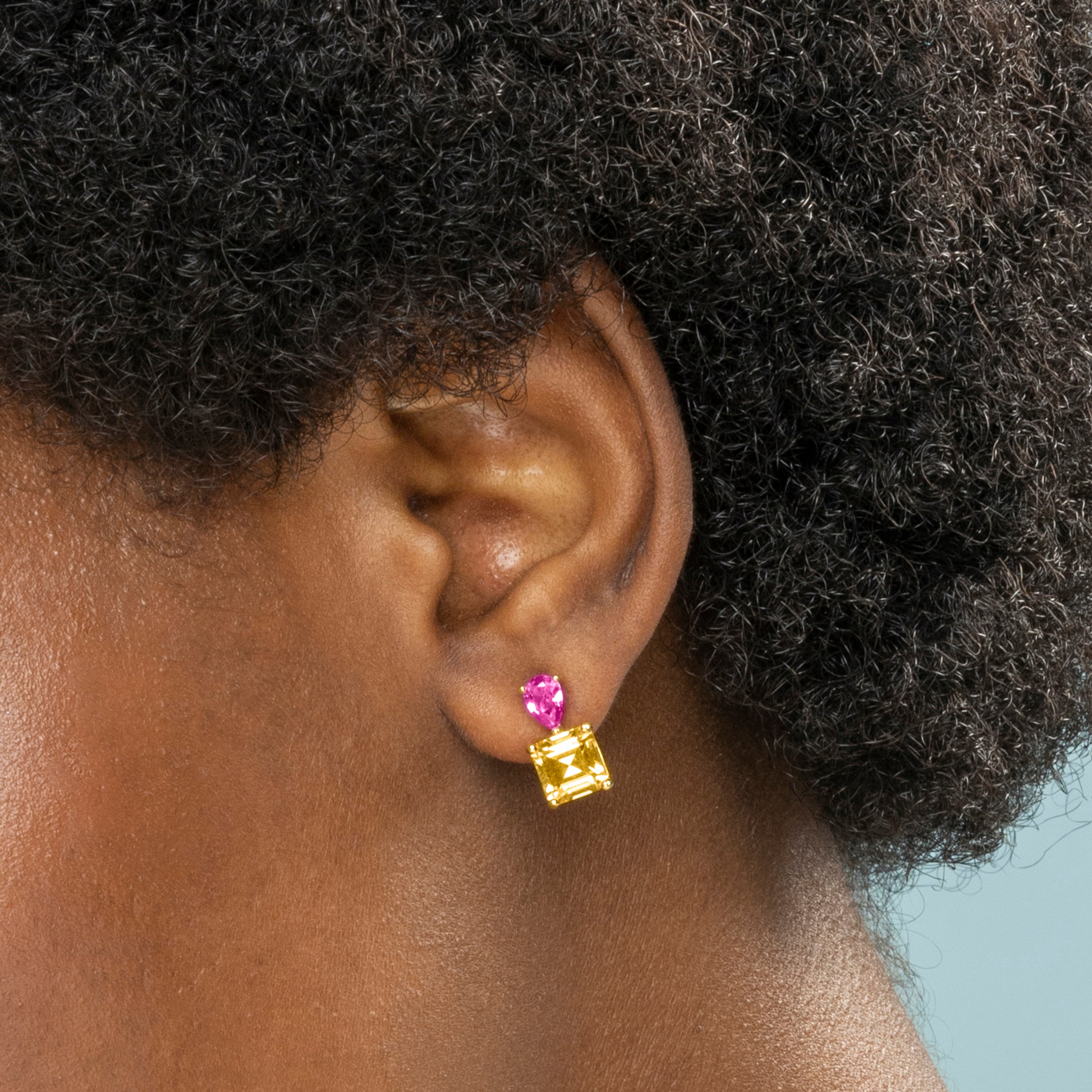925 Sterling Silver and Multicolor Zirconia Earrings Finished in 18k Yellow Gold - Codua