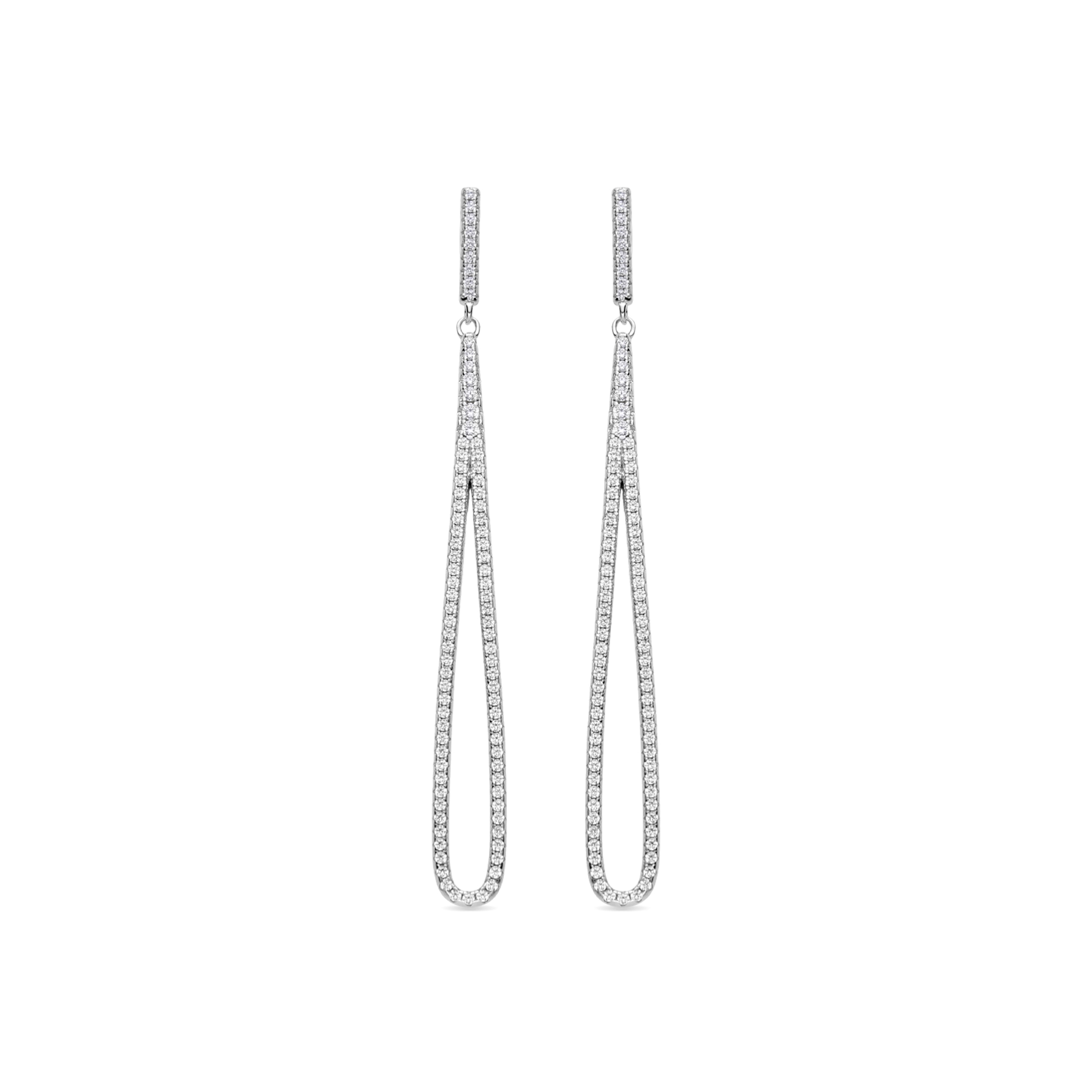 925 Sterling Silver and Brilliant Zirconia Earrings with Rhodium Finish - Xiyah