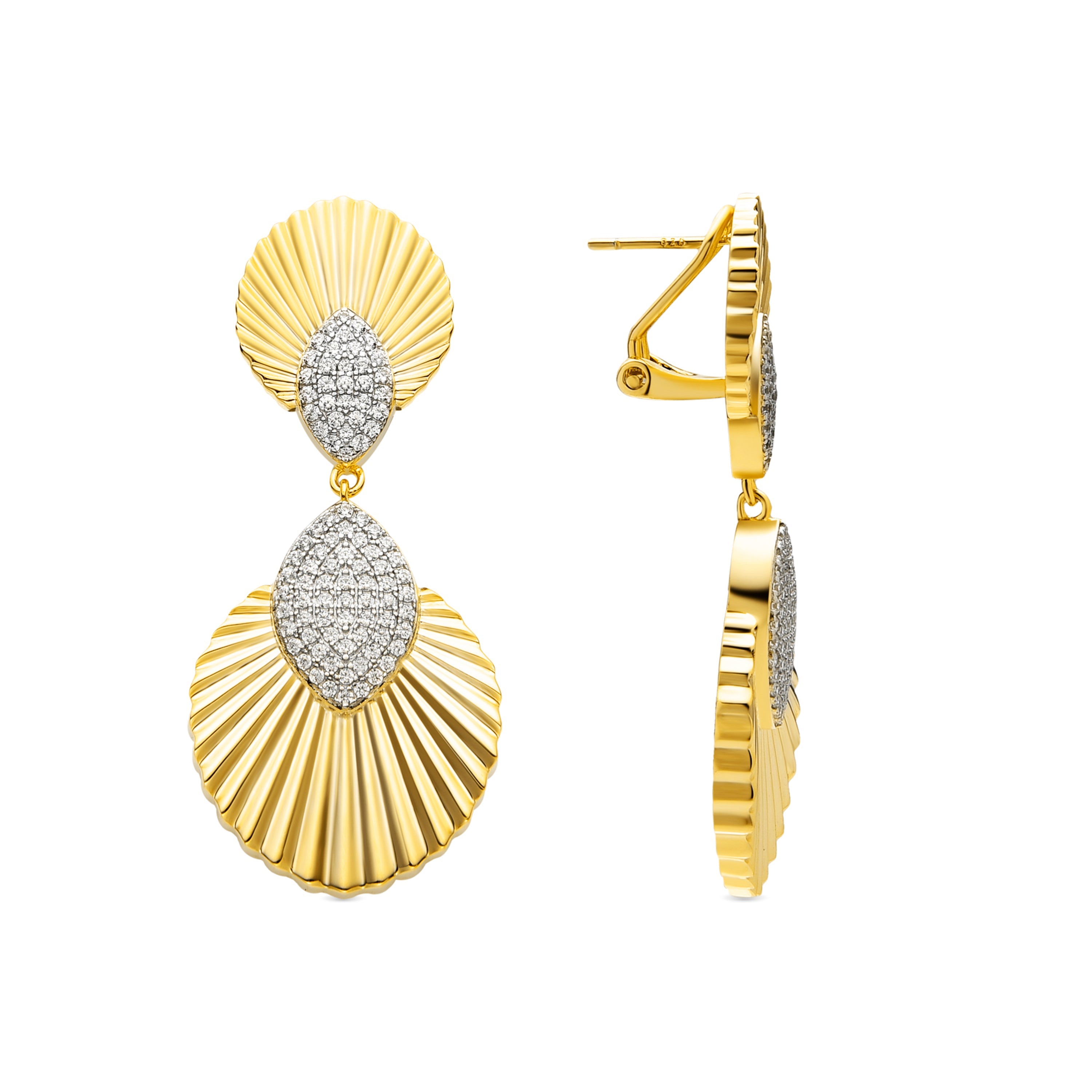 925 Sterling Silver and Brilliant Zirconia Earrings, 18k Gold Finish - Drakfar