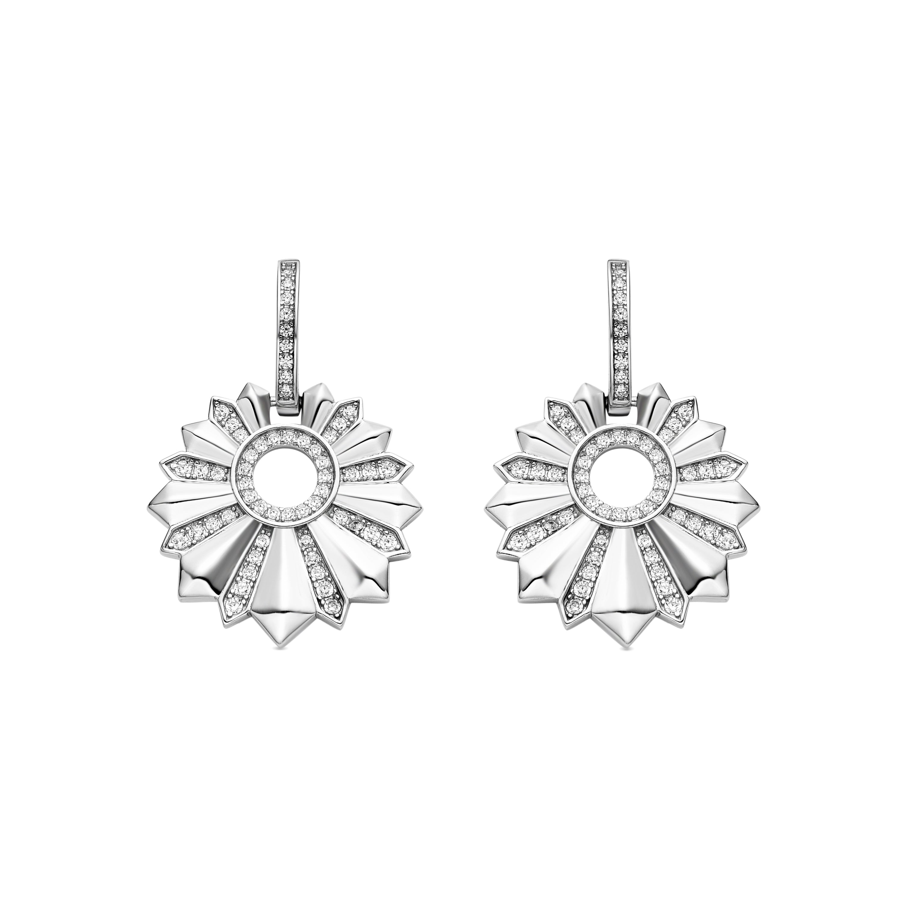 925 Sterling Silver and Brilliant Zirconia Earrings with Rhodium Finish - Saneda