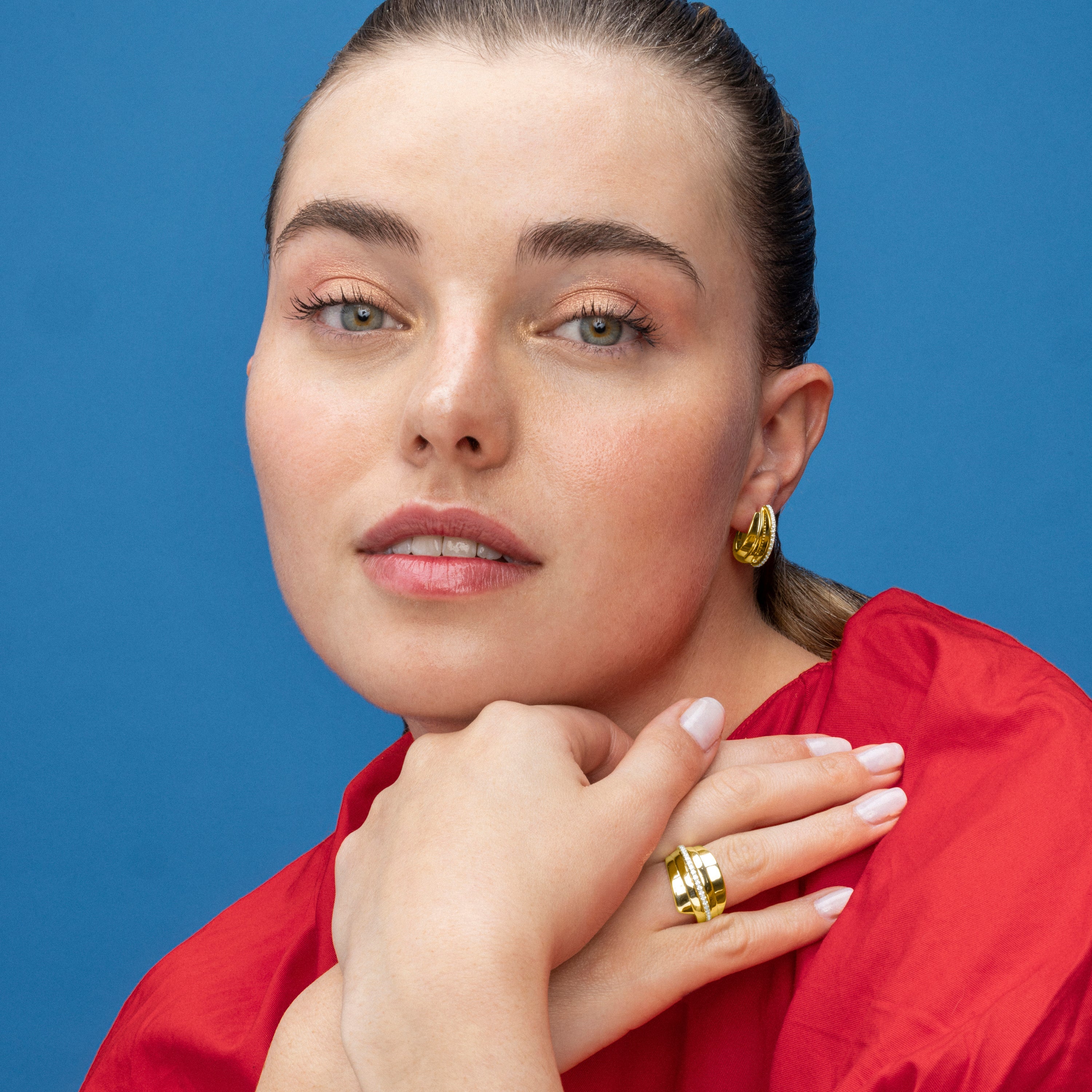 925 Sterling Silver and Brilliant Zirconia Earrings with 18k Gold Finish - Makho