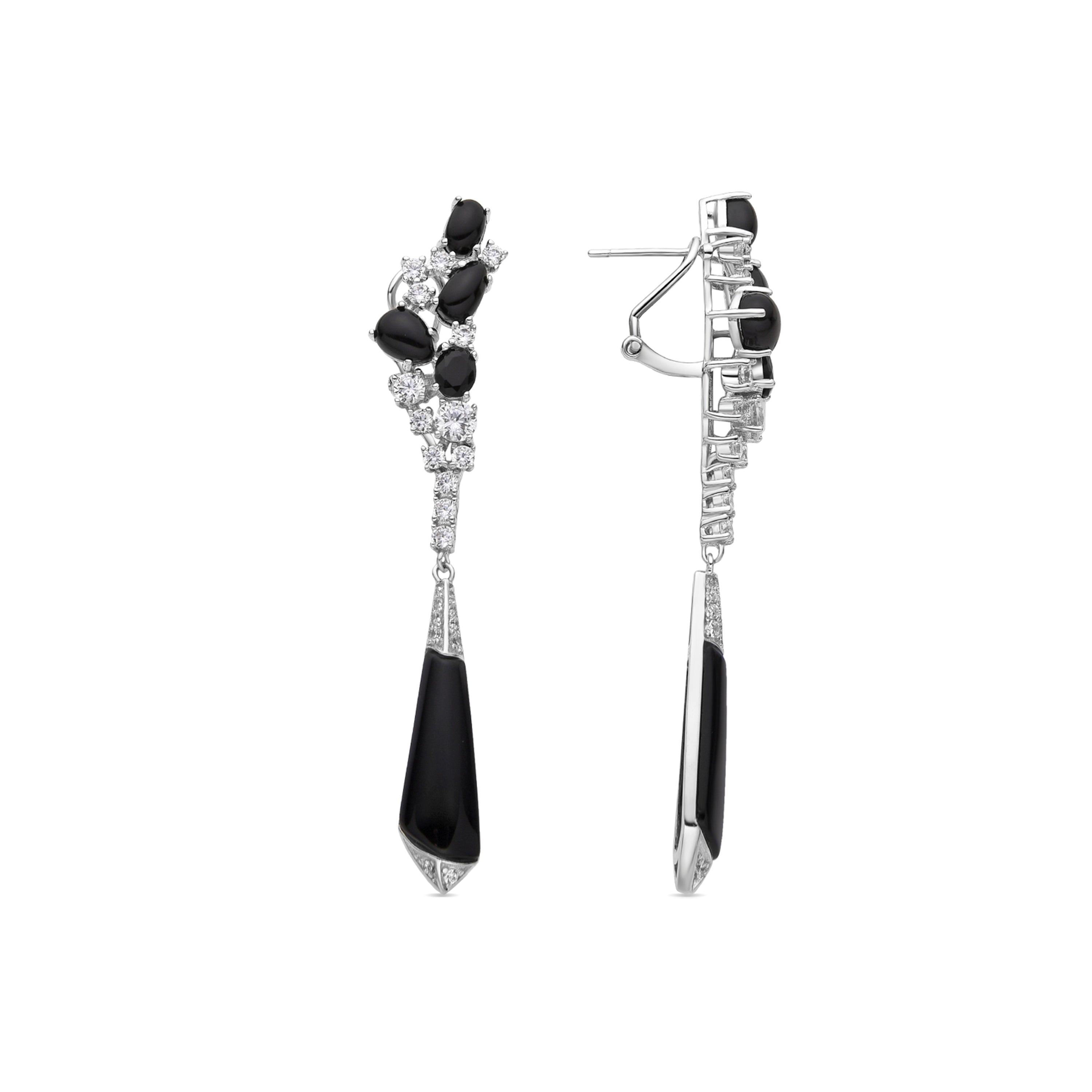 925 Sterling Silver and Onyx Zirconia Earrings with Rhodium Finish - Rithim