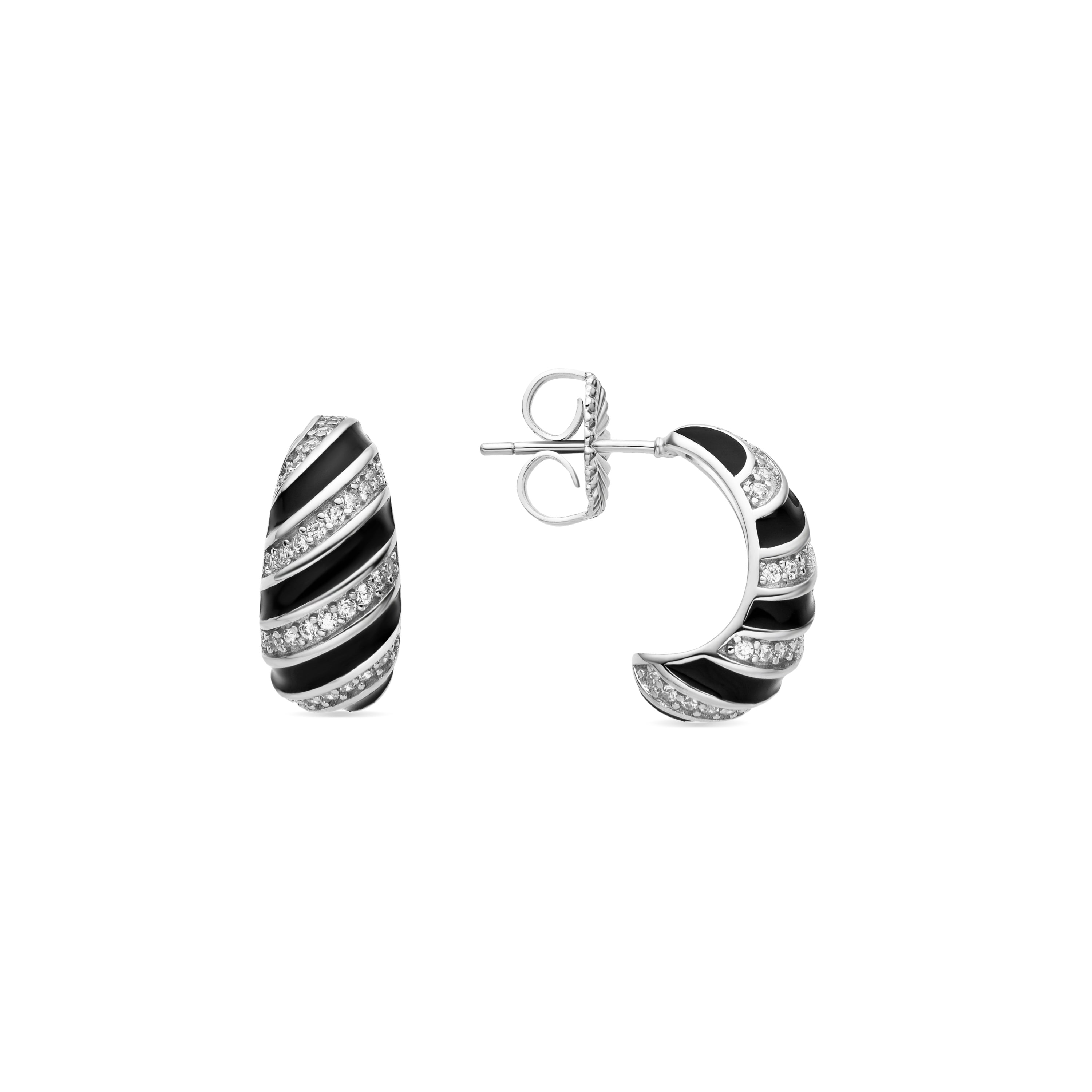 925 Sterling Silver and Black Lacquer Earrings with Rhodium Finish - Wala