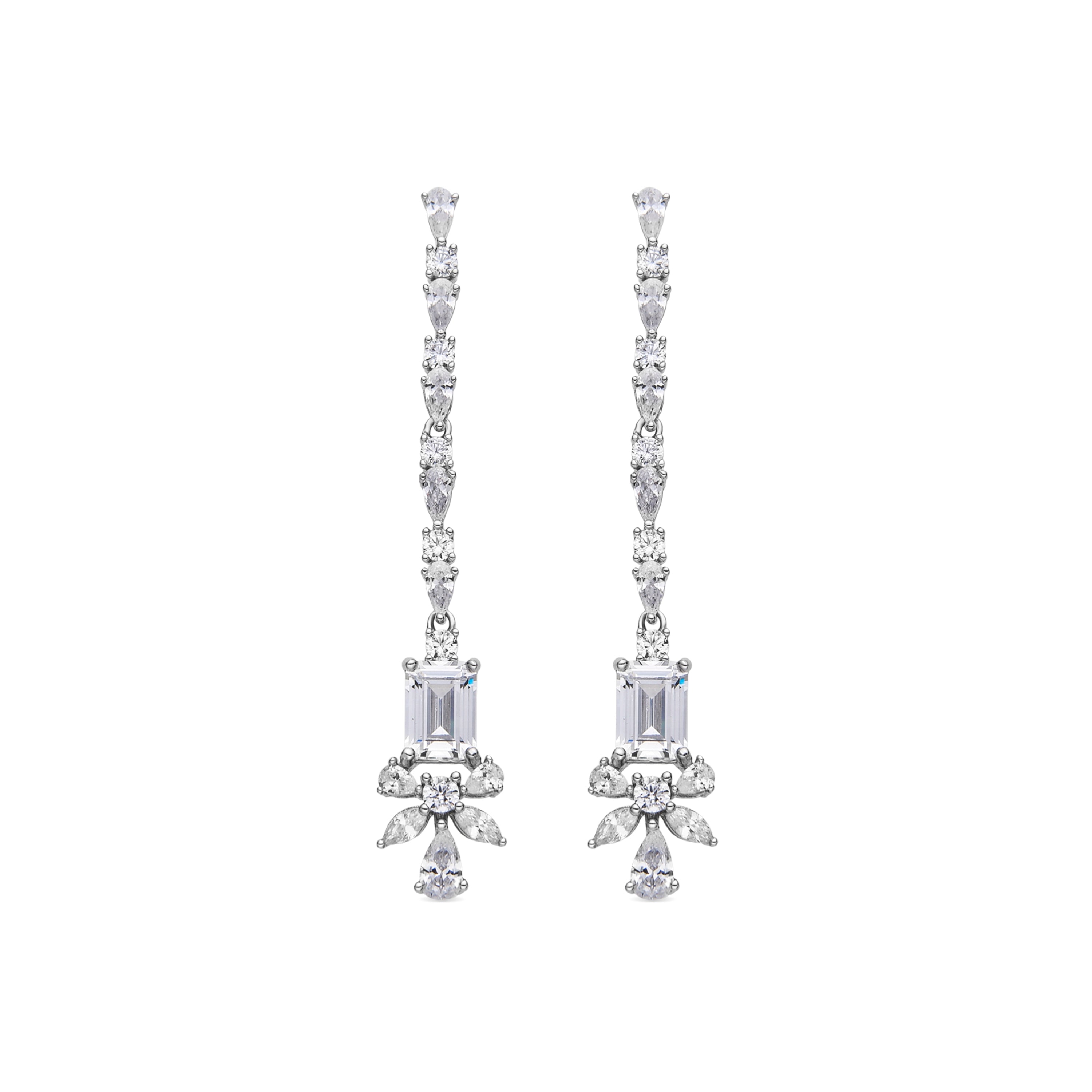 925 Sterling Silver and Brilliant Zirconia Earrings with Rhodium Finish - Cureao