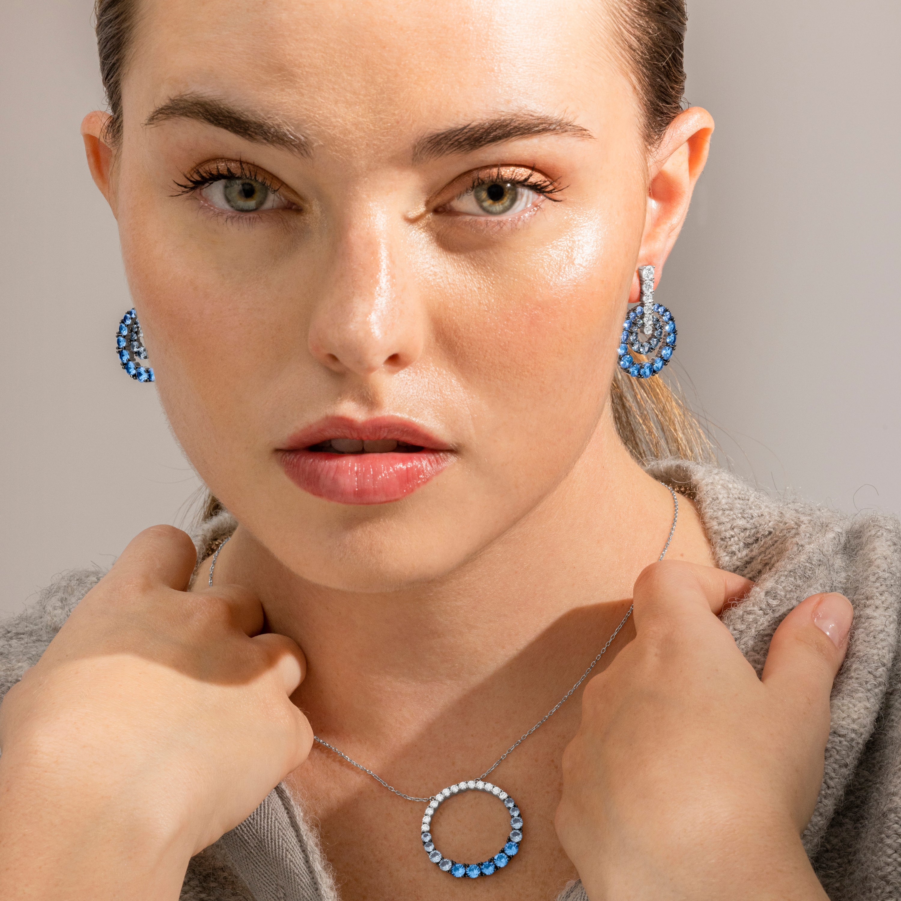 925 Sterling Silver and Aquamarine Zirconia Earrings with Rhodium Finish - Kraesh
