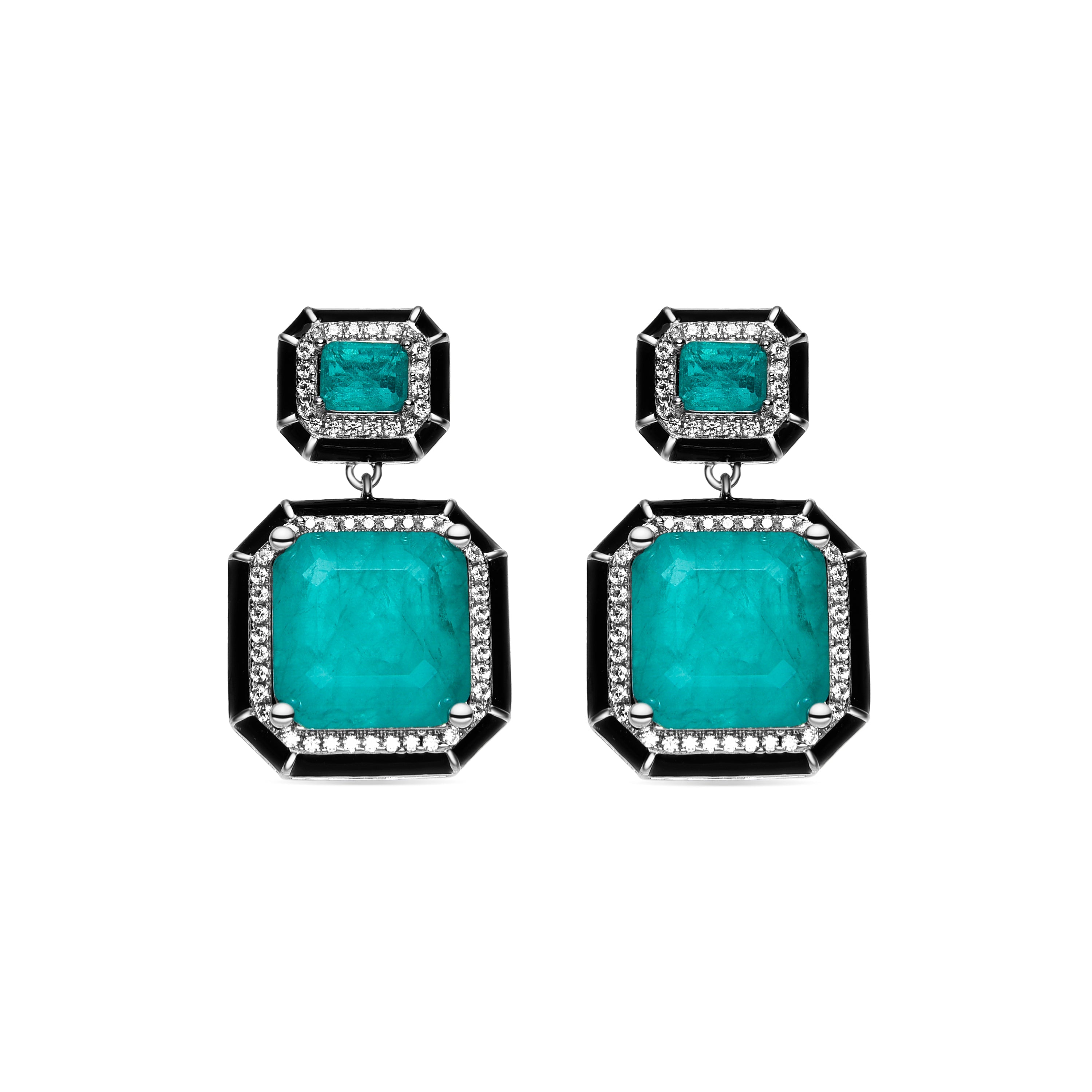 925 Sterling Silver and Light Green Hydrothermal Quartz Earrings with Rhodium Finish - Hiko