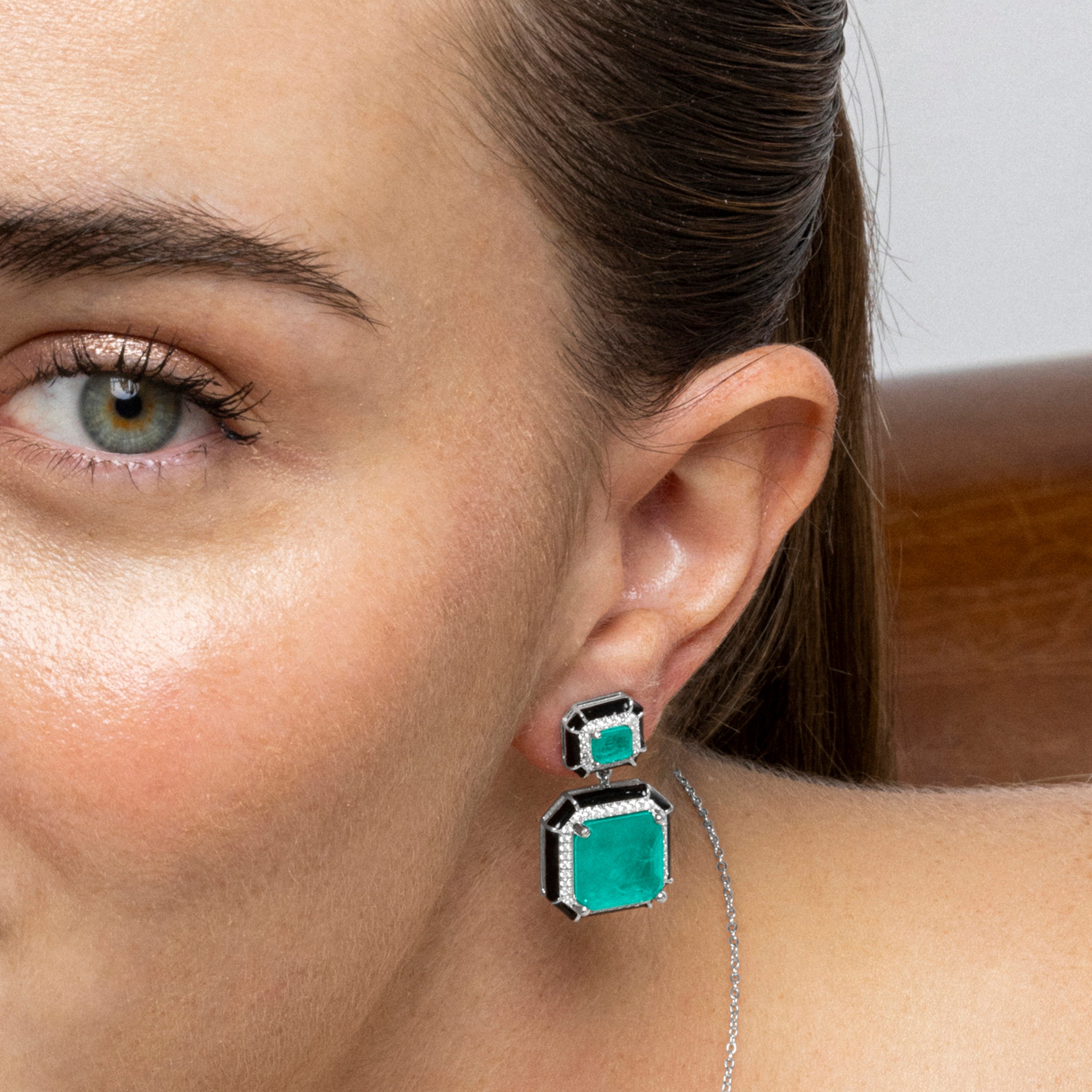 925 Sterling Silver and Light Green Hydrothermal Quartz Earrings with Rhodium Finish - Hiko