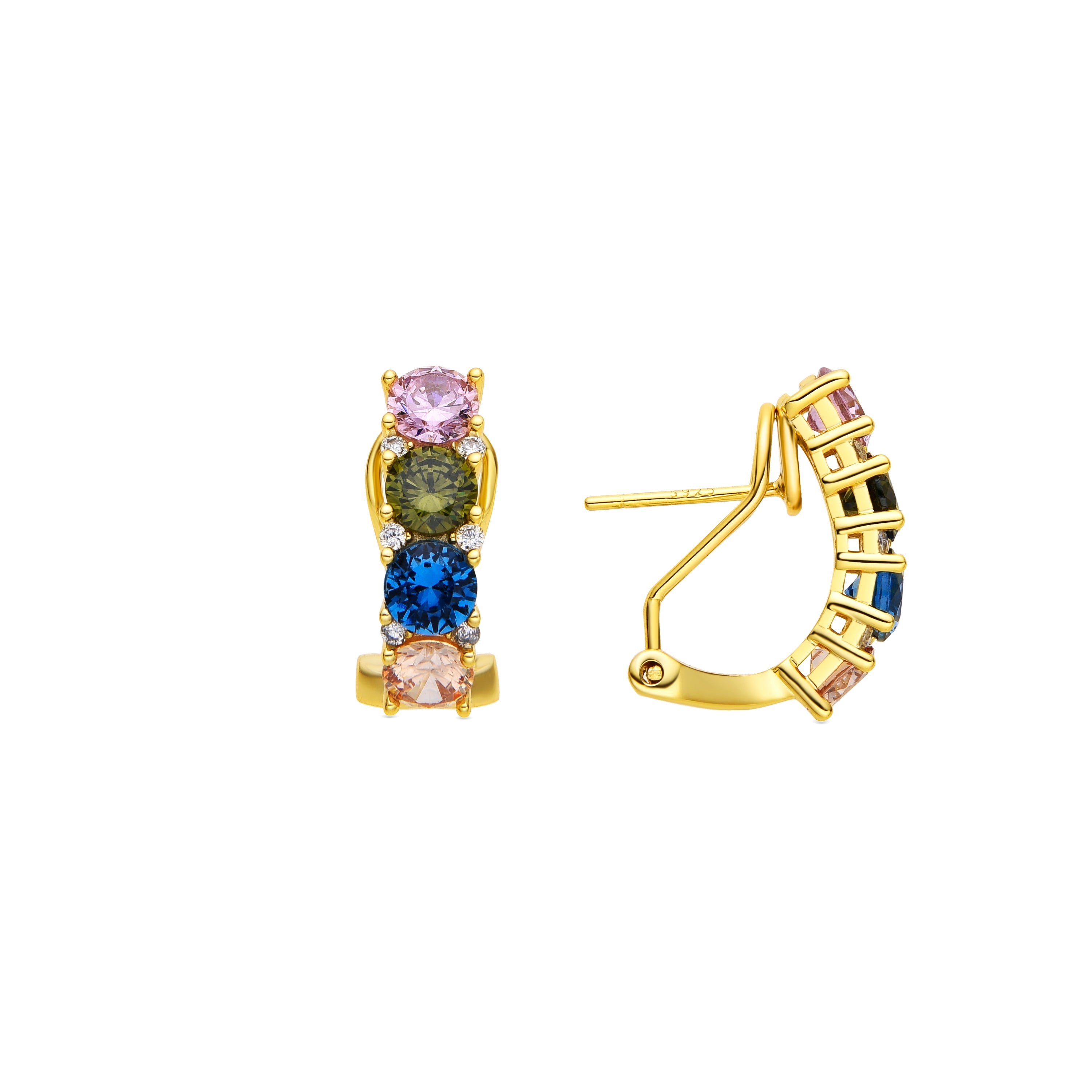 925 Sterling Silver and Multicolor Zirconia Earrings with 18k Gold Finish - Lymo
