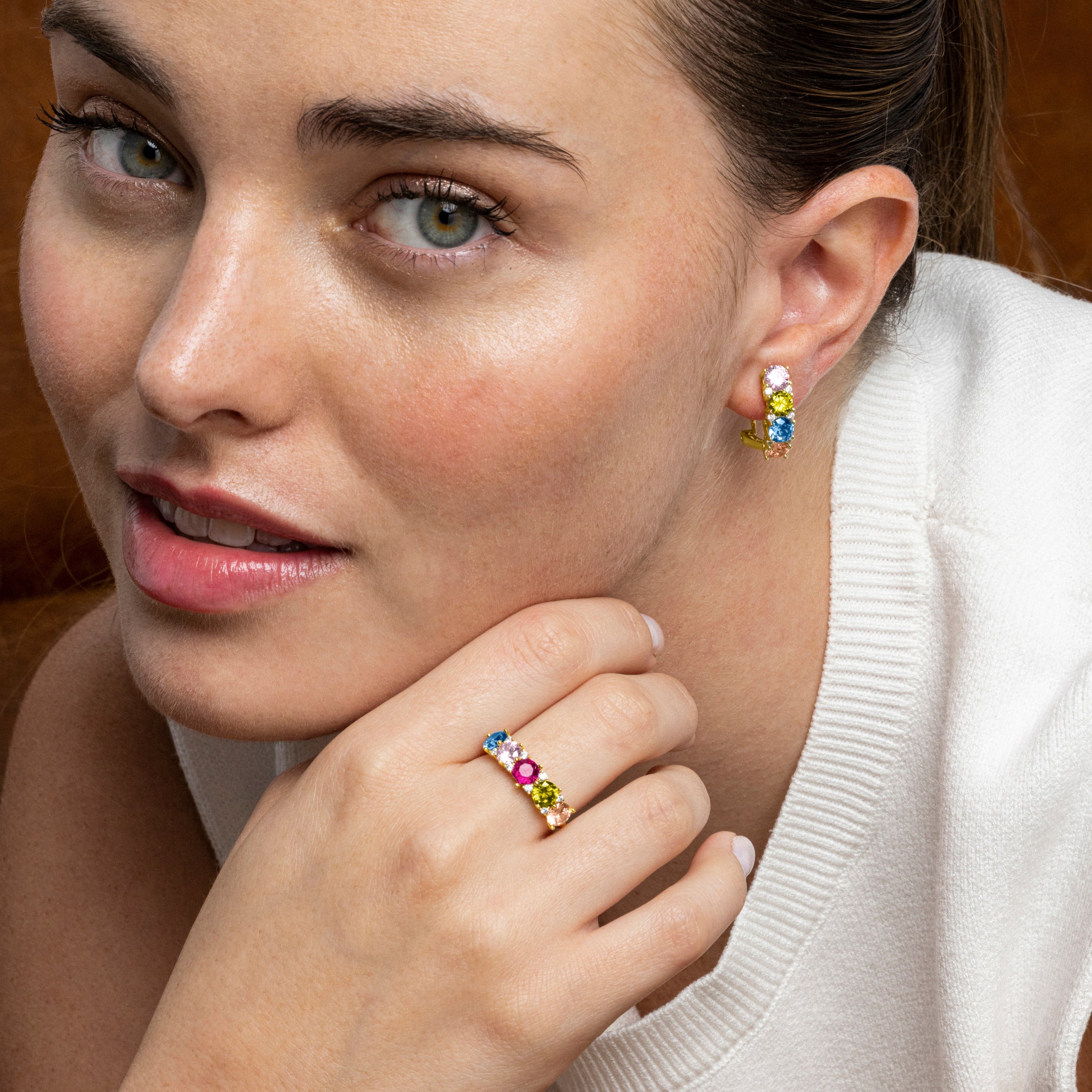 925 Sterling Silver and Multicolor Zirconia Earrings with 18k Gold Finish - Lymo