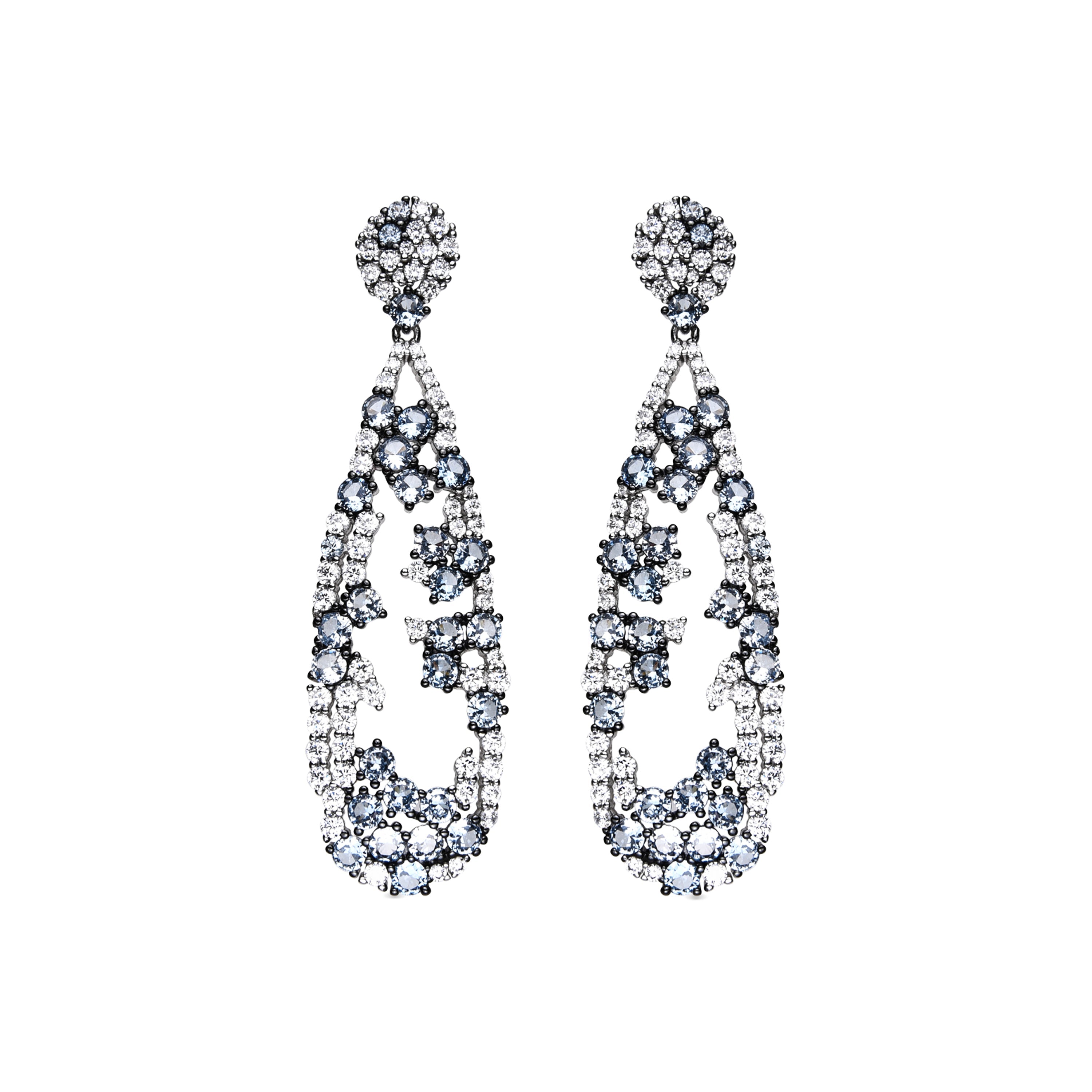 925 Sterling Silver and Aquamarine Zirconia Earrings with Rhodium Finish - Deunix
