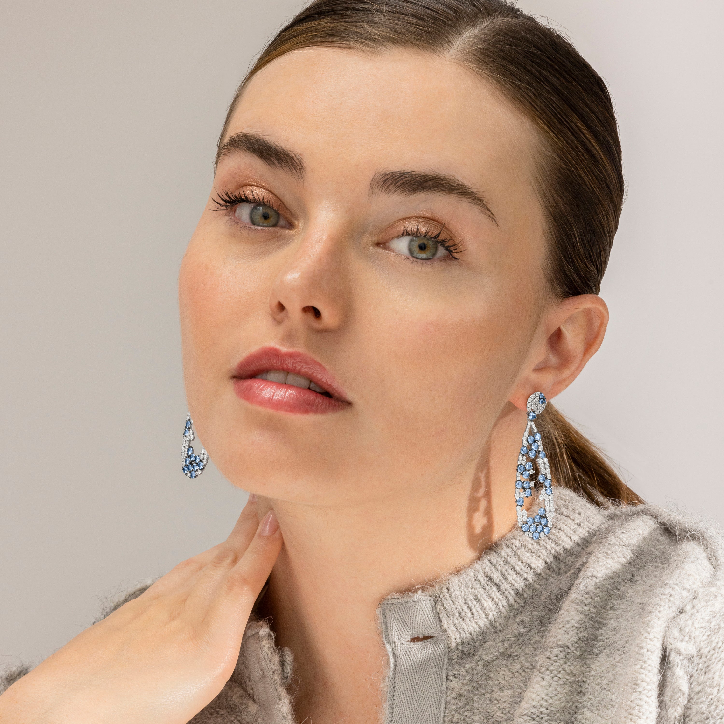 925 Sterling Silver and Aquamarine Zirconia Earrings with Rhodium Finish - Deunix