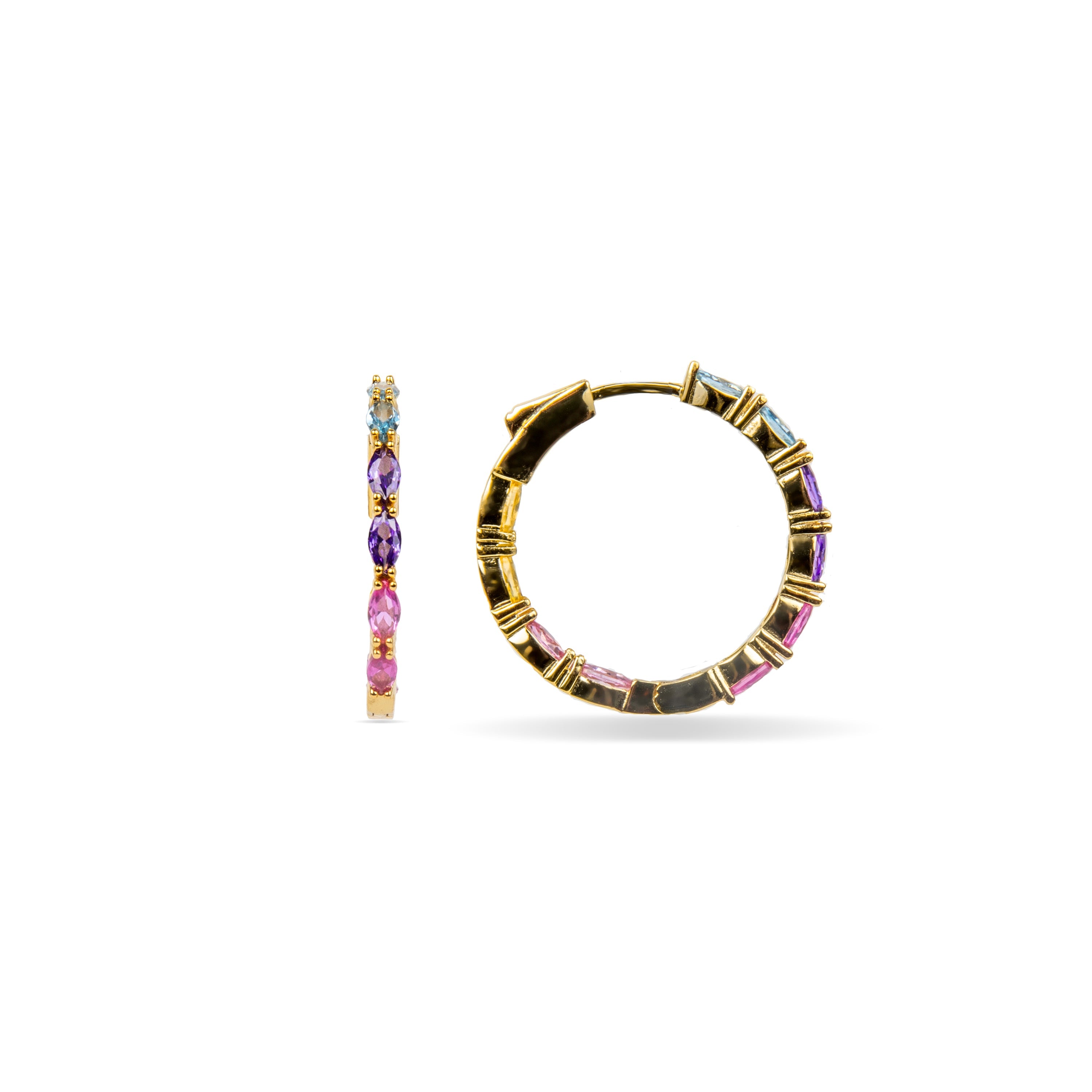 925 Sterling Silver and Multicolor Zirconia Earrings with 18k Gold Finish - Zynsi