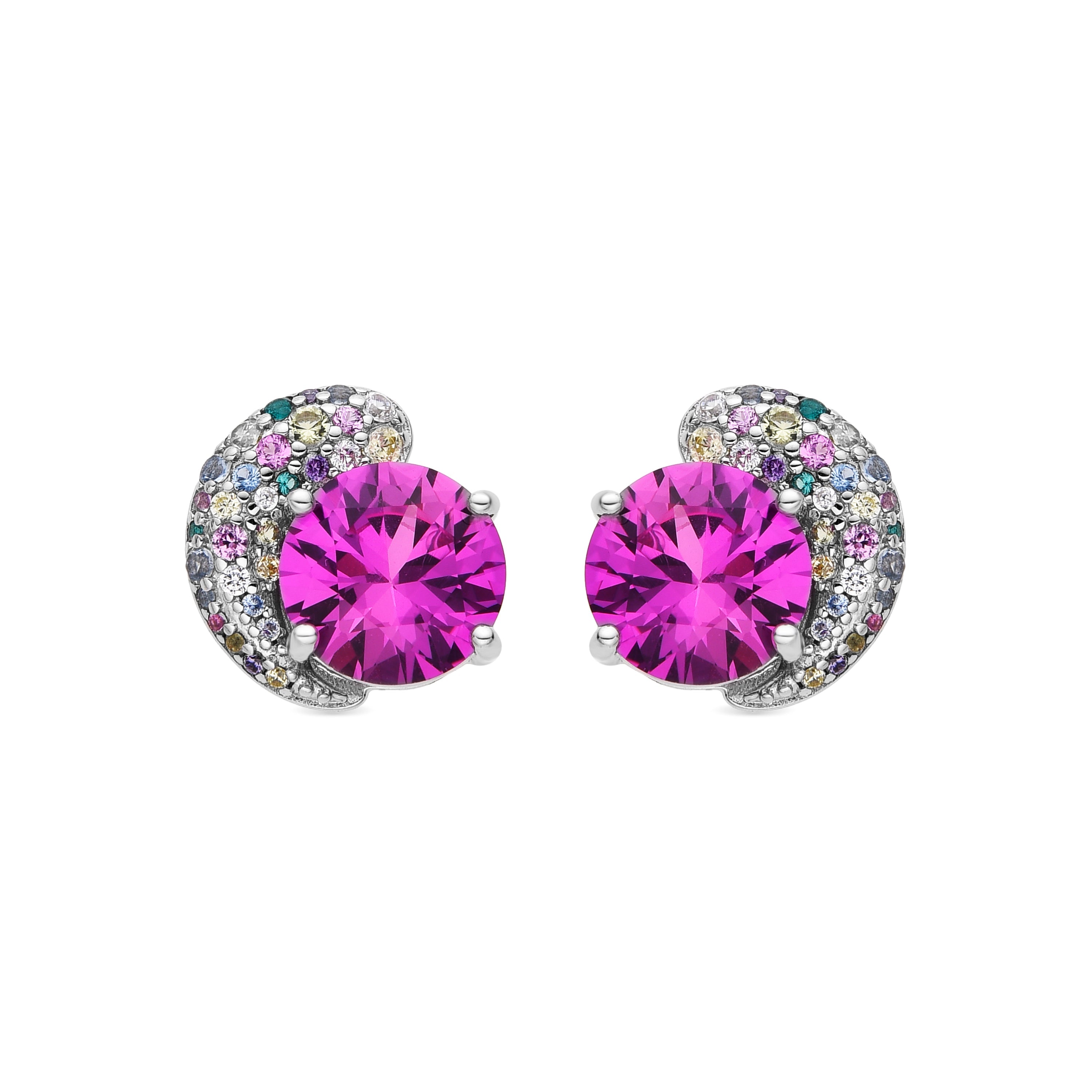 925 Sterling Silver and Multicolor Zirconia Earrings with 18k Gold Finish - Zynsi