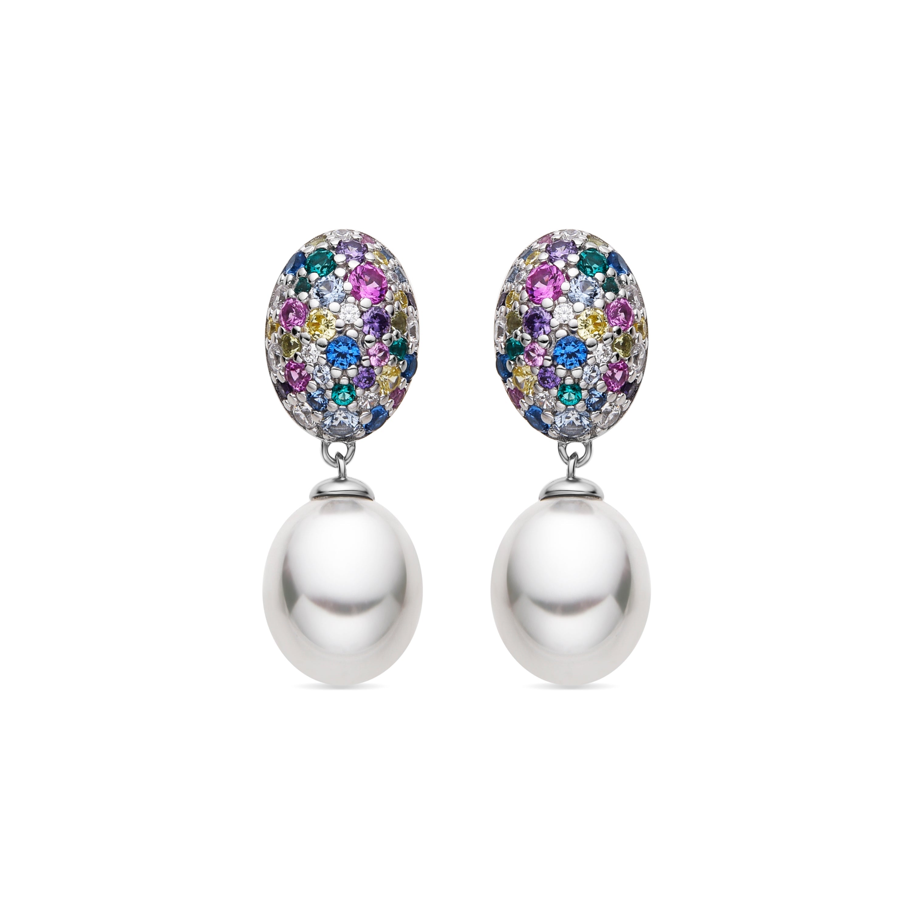 925 Sterling Silver and White Pearl Earrings with Rhodium Finish - Zumsa