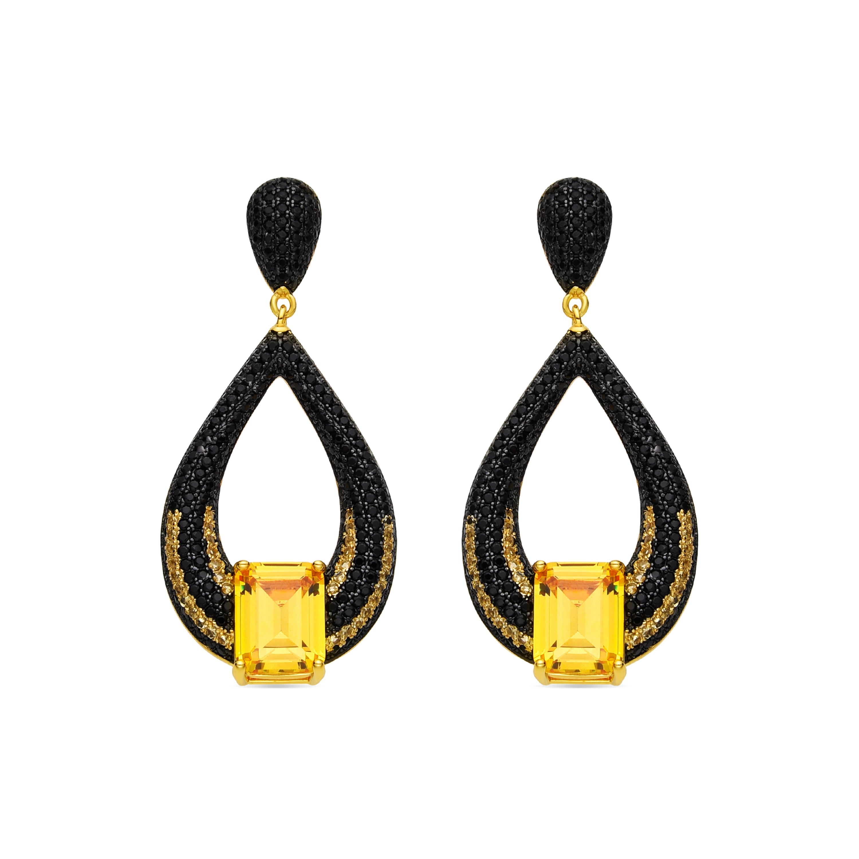 925 Sterling Silver and Onyx Zirconia Earrings with Rhodium Finish - Udrol