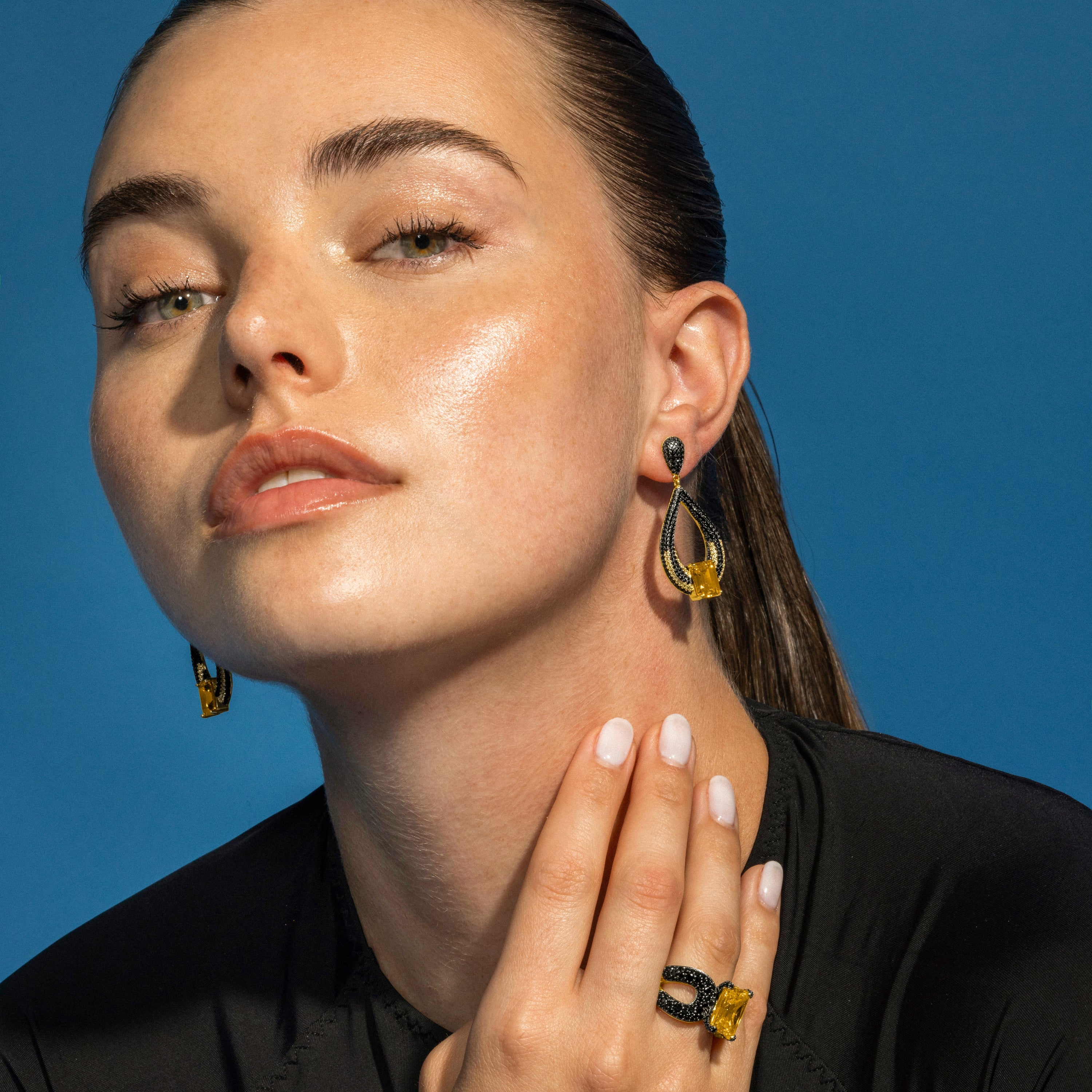 925 Sterling Silver and Onyx Zirconia Earrings with Rhodium Finish - Udrol
