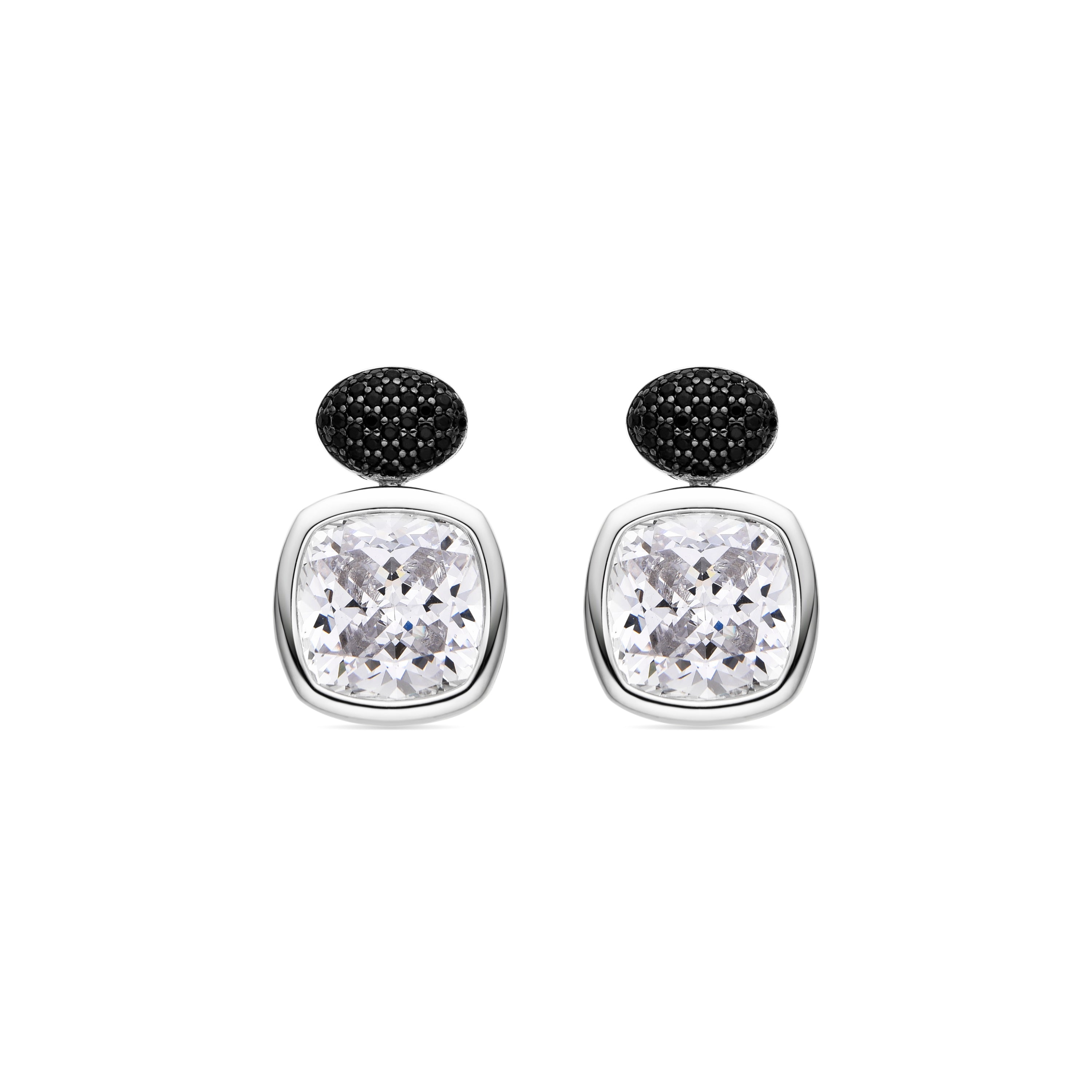 925 Sterling Silver and Onyx Zirconia Earrings with Rhodium Finish - Parsias