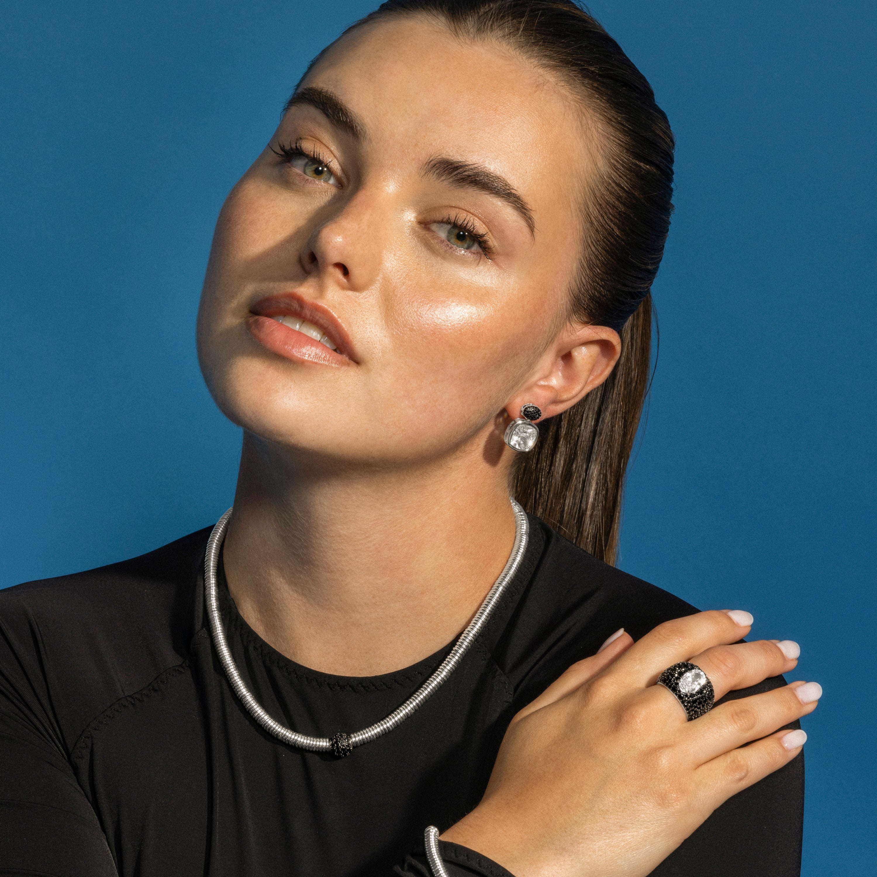 925 Sterling Silver and Onyx Zirconia Earrings with Rhodium Finish - Parsias