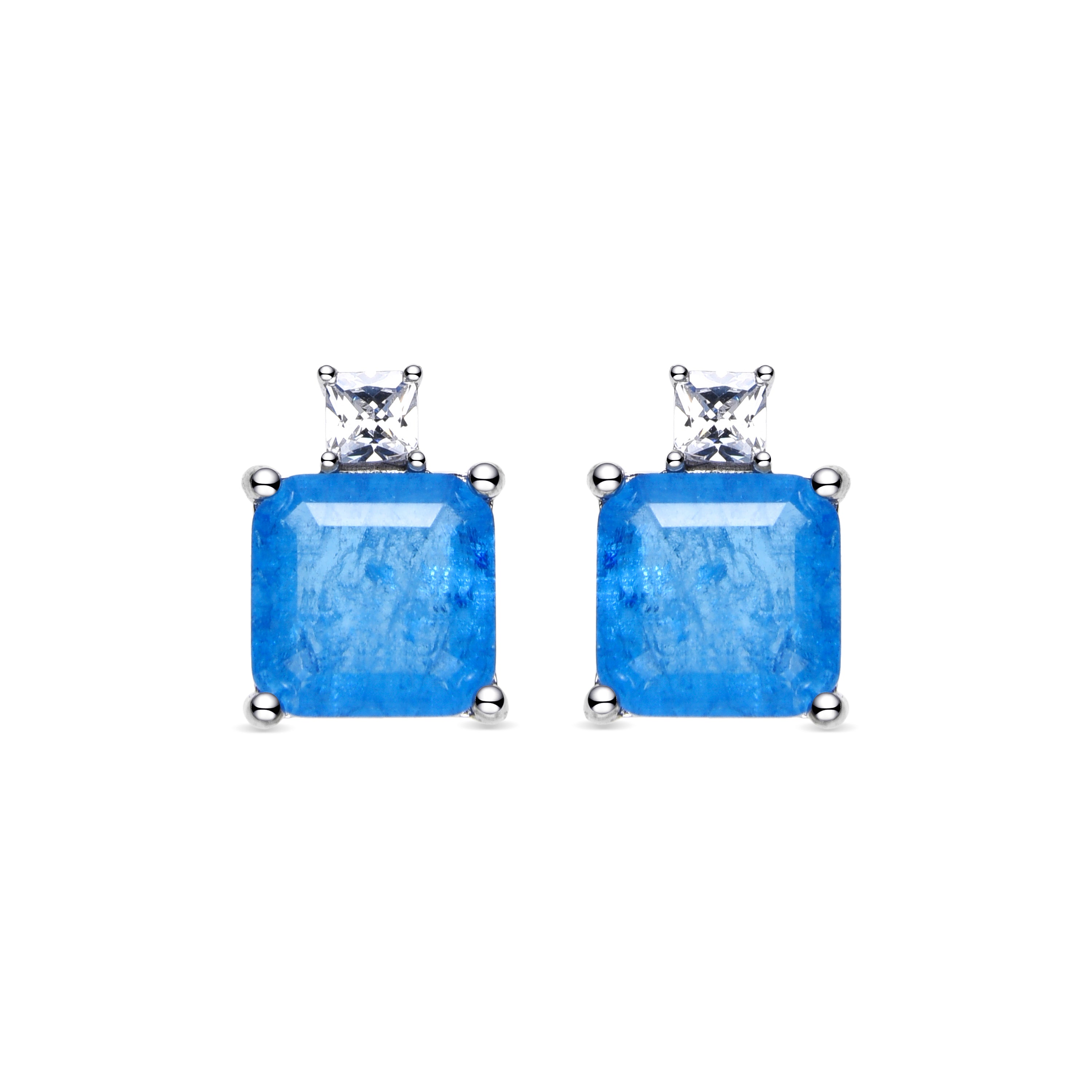 925 Sterling Silver and Lapis Lazuli Hydrothermal Quartz Earrings with Rhodium Finish - Ryox