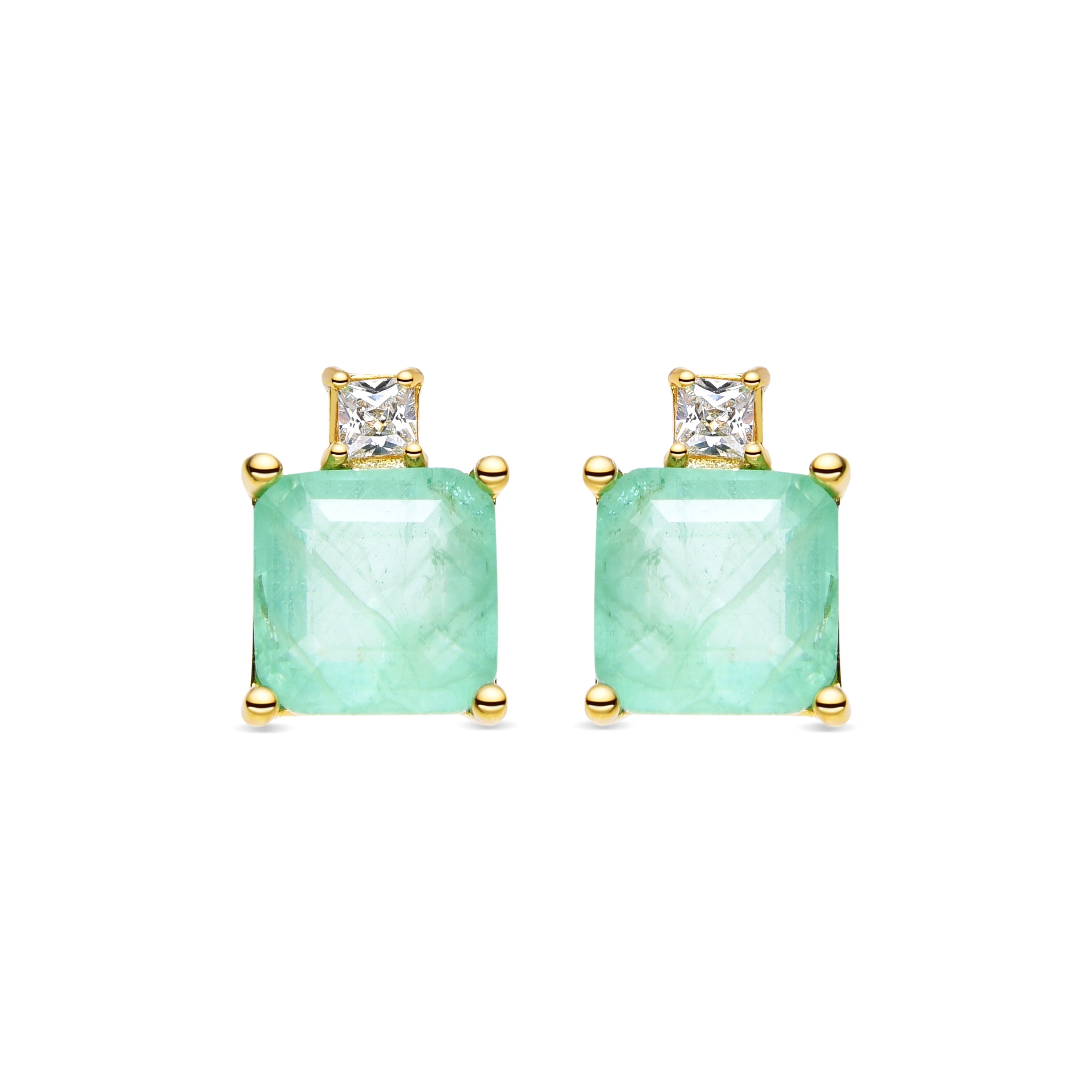 925 Sterling Silver and Pastel Green Hydrothermal Quartz Earrings with 18k Gold Finish - Ryox
