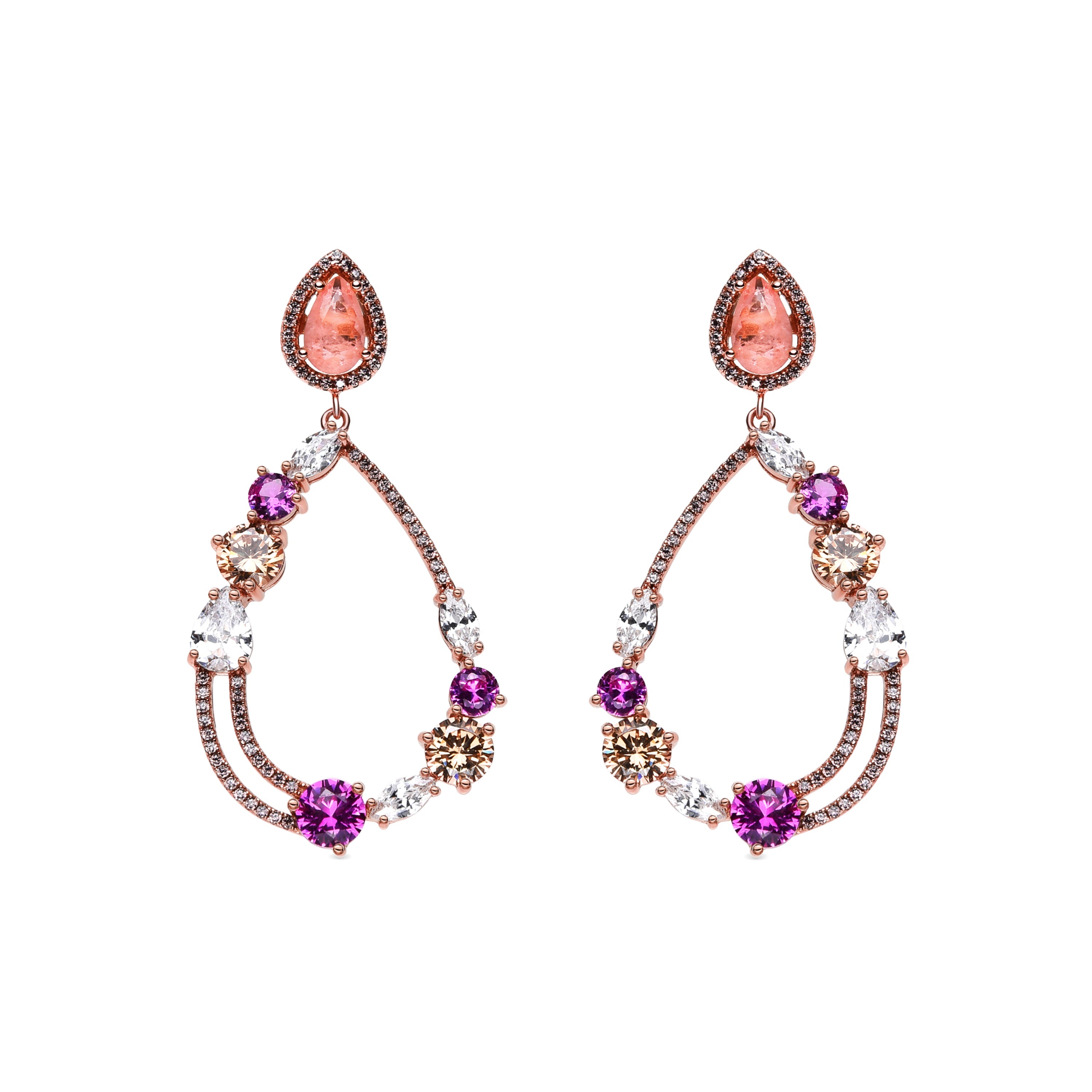 925 Sterling Silver and Multicolor Zirconia Earrings with 18k Gold Finish - Overash
