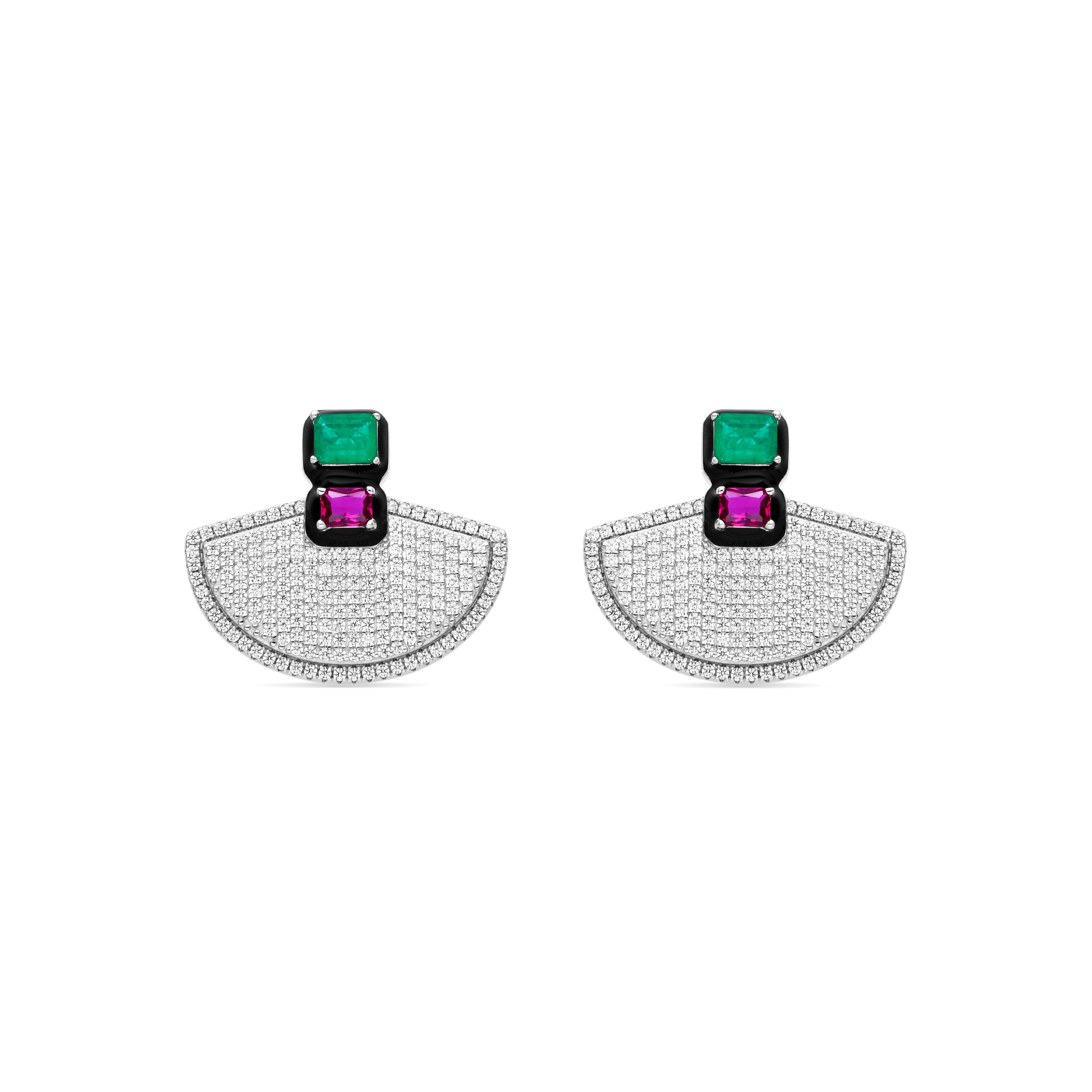 925 Sterling Silver and Multicolor Zirconia Earrings with Rhodium Finish - Kena
